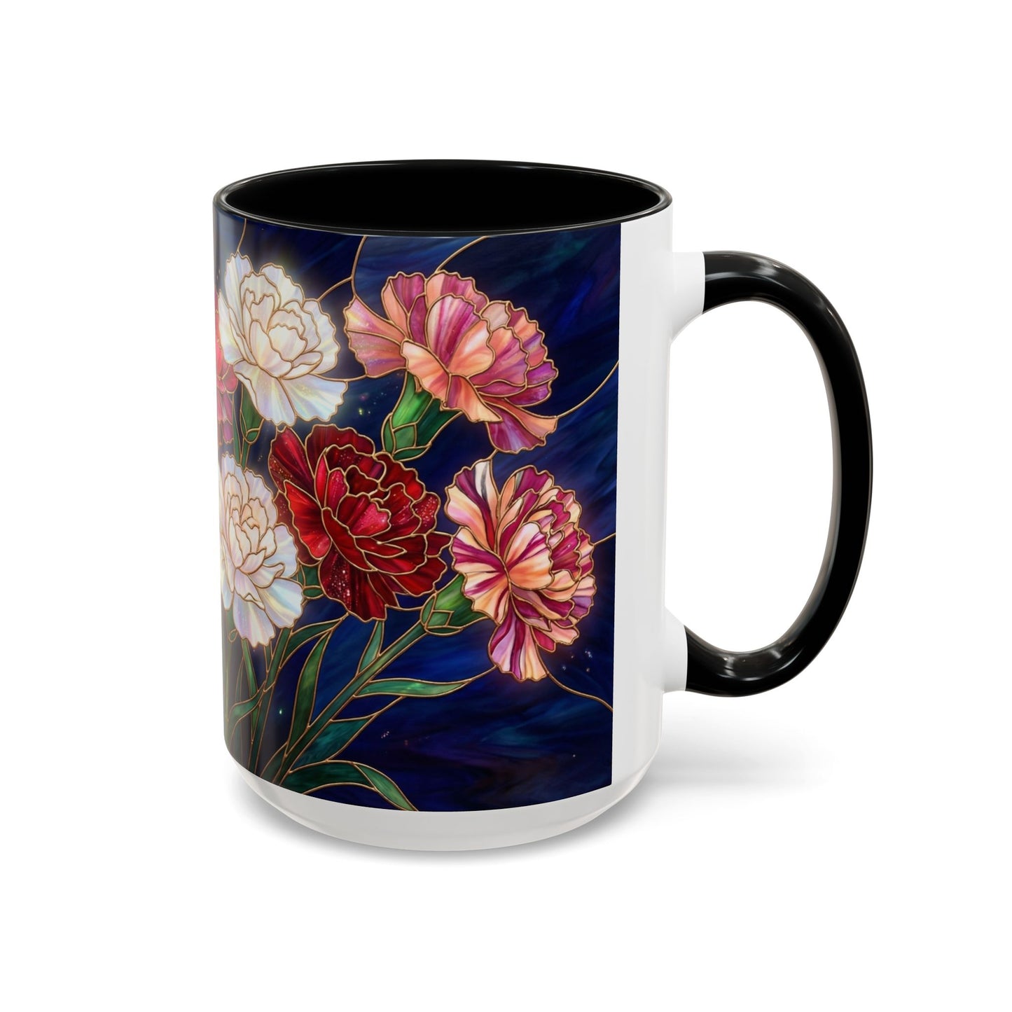 Carnation Floral  Accent Coffee Mug — Stained Glass Design (11/15oz) - 14559