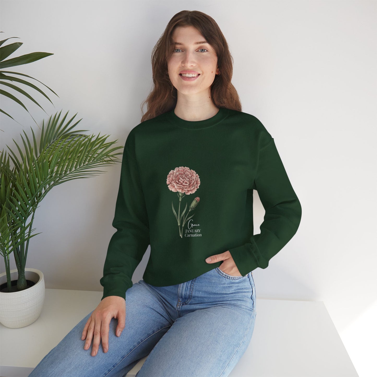 January Carnation Crewneck Sweatshirt — Customizable - 14673