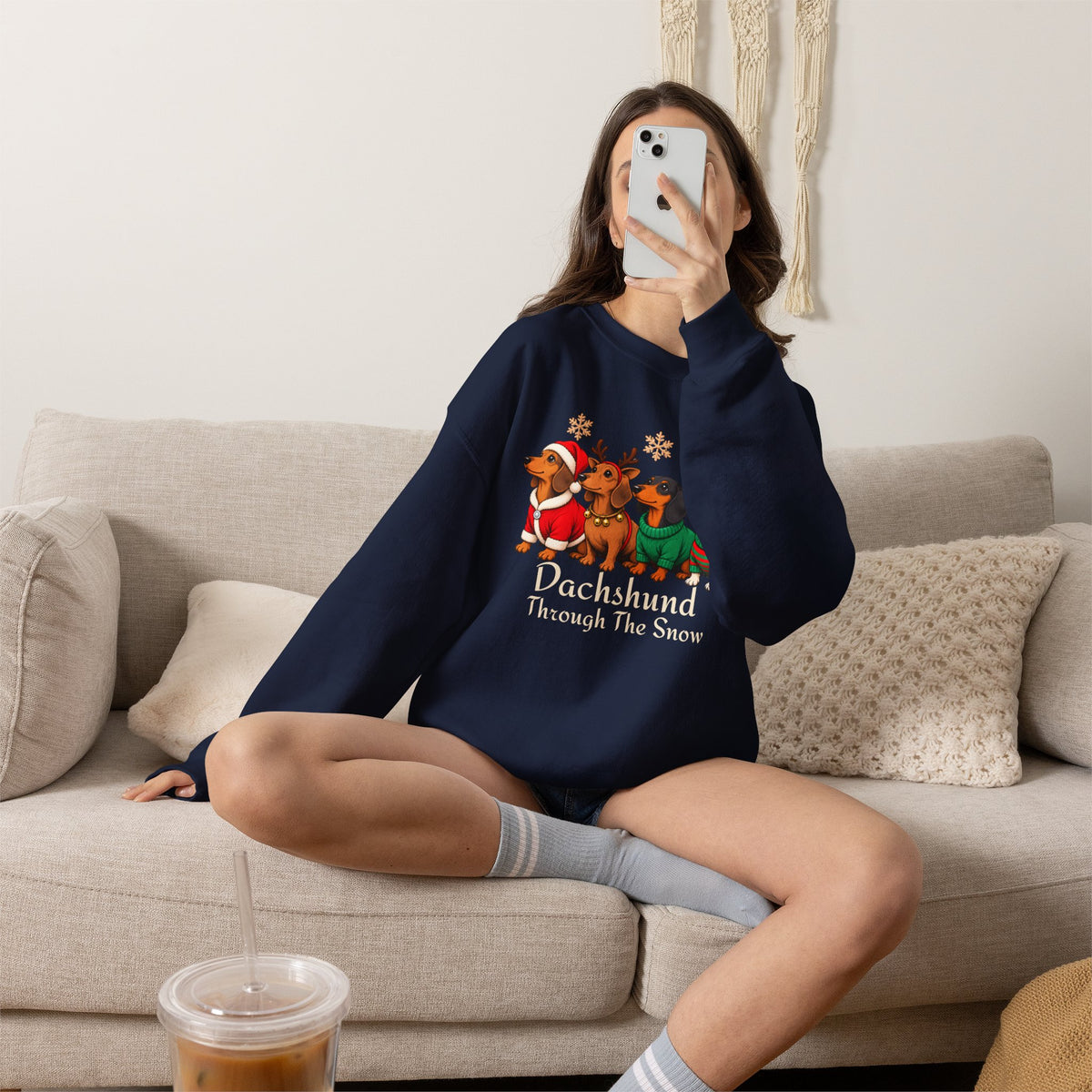 Dachshund Through the Snow Sweatshirt, Cute Christmas Dog Crewneck - 14566