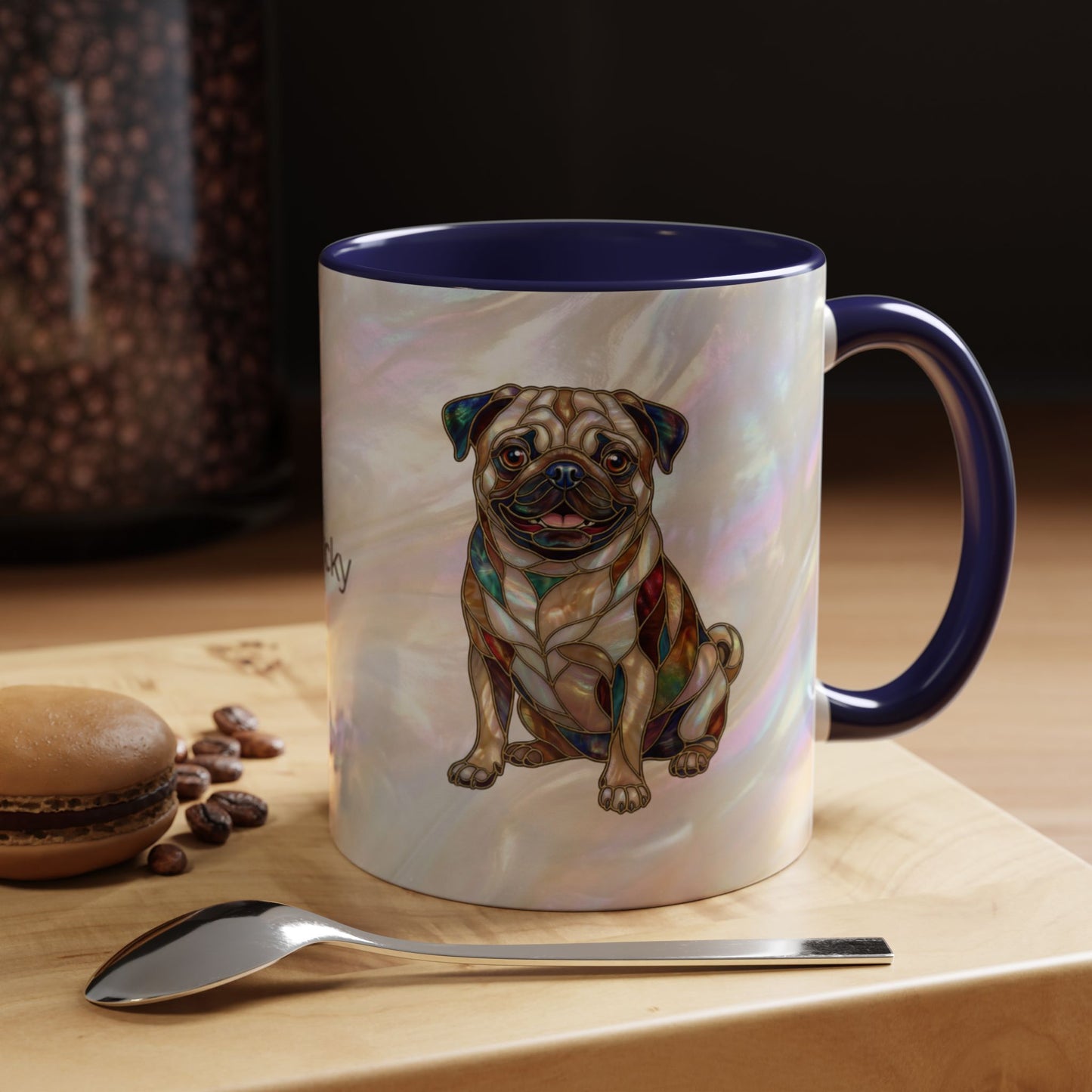 Personalized Pug Accent Coffee Mug –  Stained Glass Design (11/15oz) - 14547