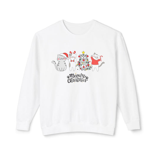 Meowy Christmas - Unisex Lightweight Crewneck Sweatshirt