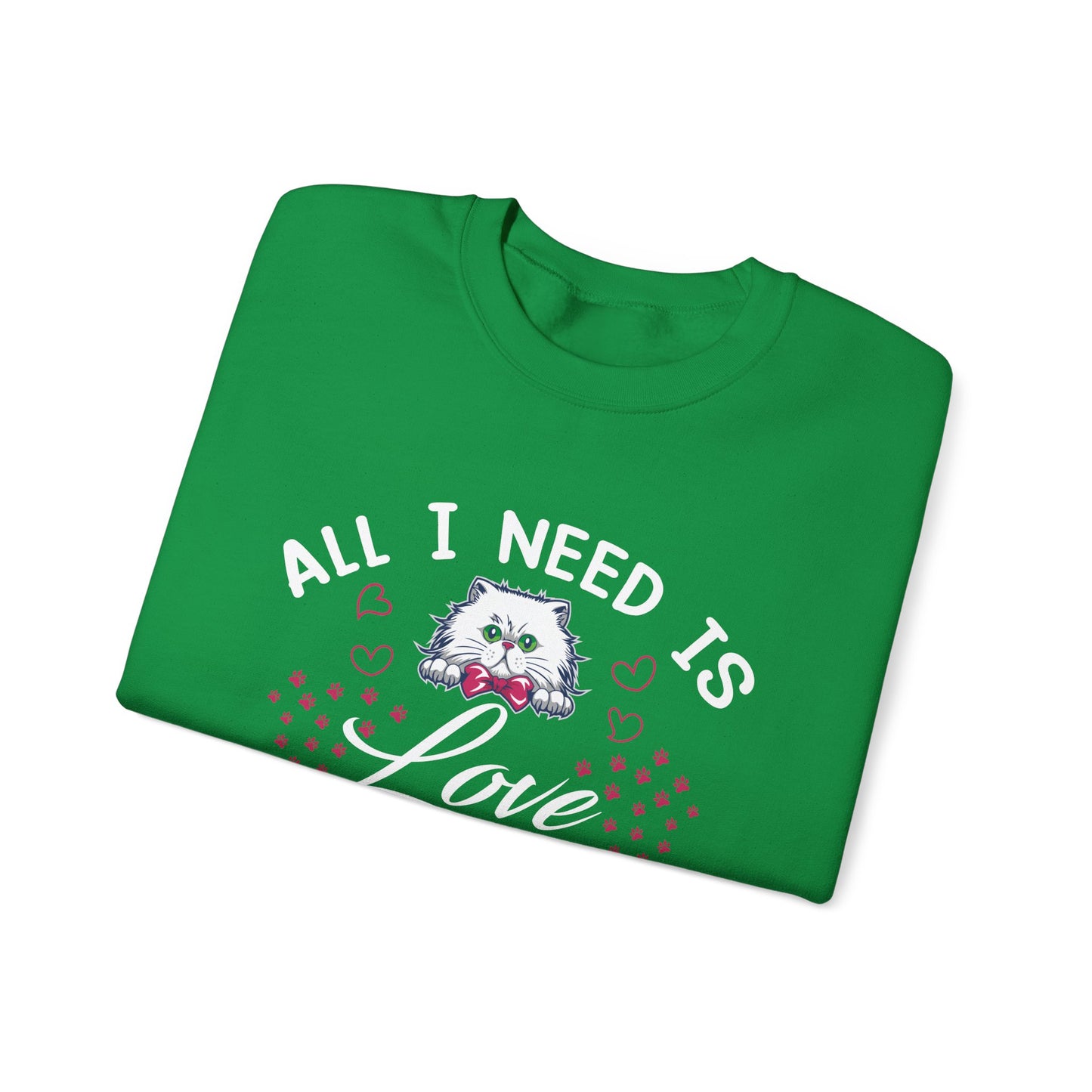 All I Need Is Love & Cat - Unisex Heavy Blend™ Crewneck Sweatshirt