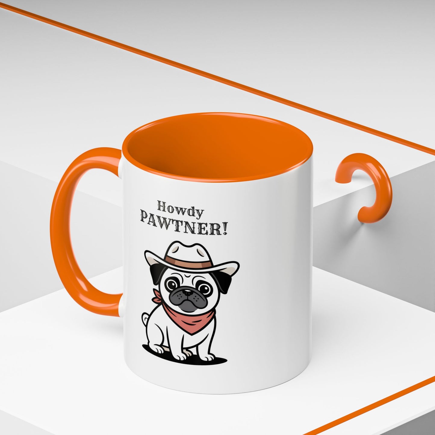 Howdy Pawtner Pug Mug – Cute Cowboy Dog Coffee Mug, Funny Gift for Dog Lovers (11oz / 15oz) - 14777