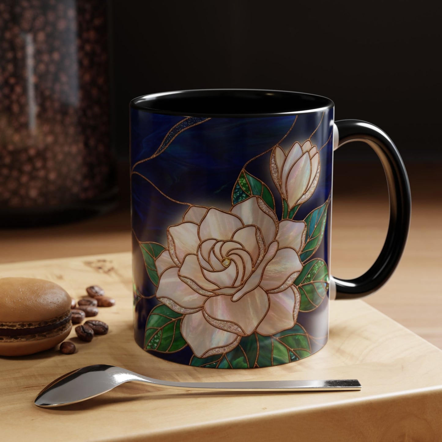 Gardenia Floral Accent Coffee Mug  - Stained-Glass Design (11/15oz) - 14567
