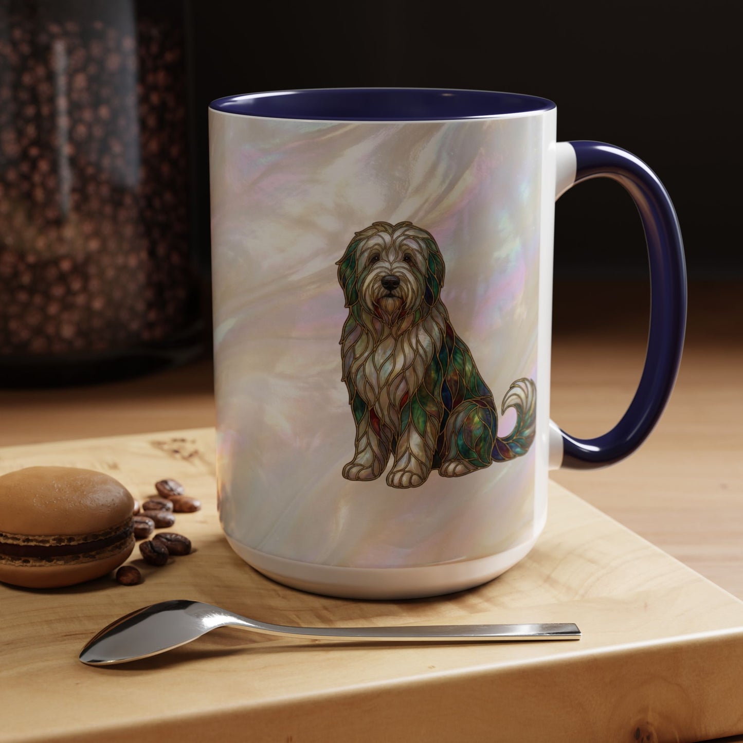 English Sheepdog Accent Coffee Mug -Stained Glass Style (11/15oz) - 14631