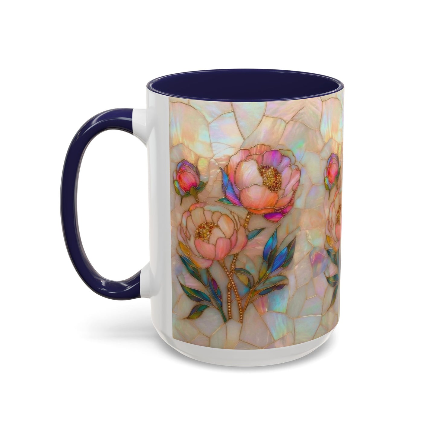 Peony Stained Glass Accent Coffee Mug – Floral Art 11/15oz - 14519