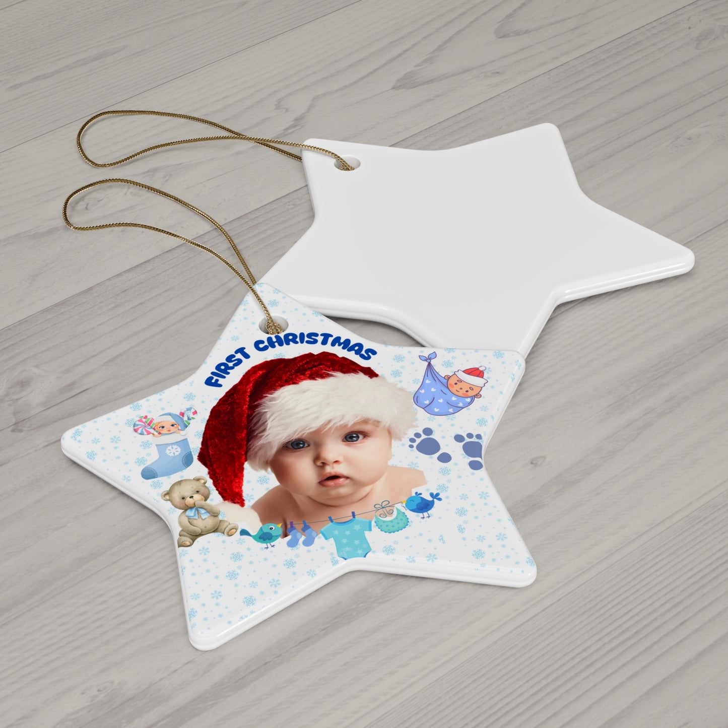 First Christmas, Baby Boy, Customizable - Ceramic Ornament, 4 Shapes - 10016