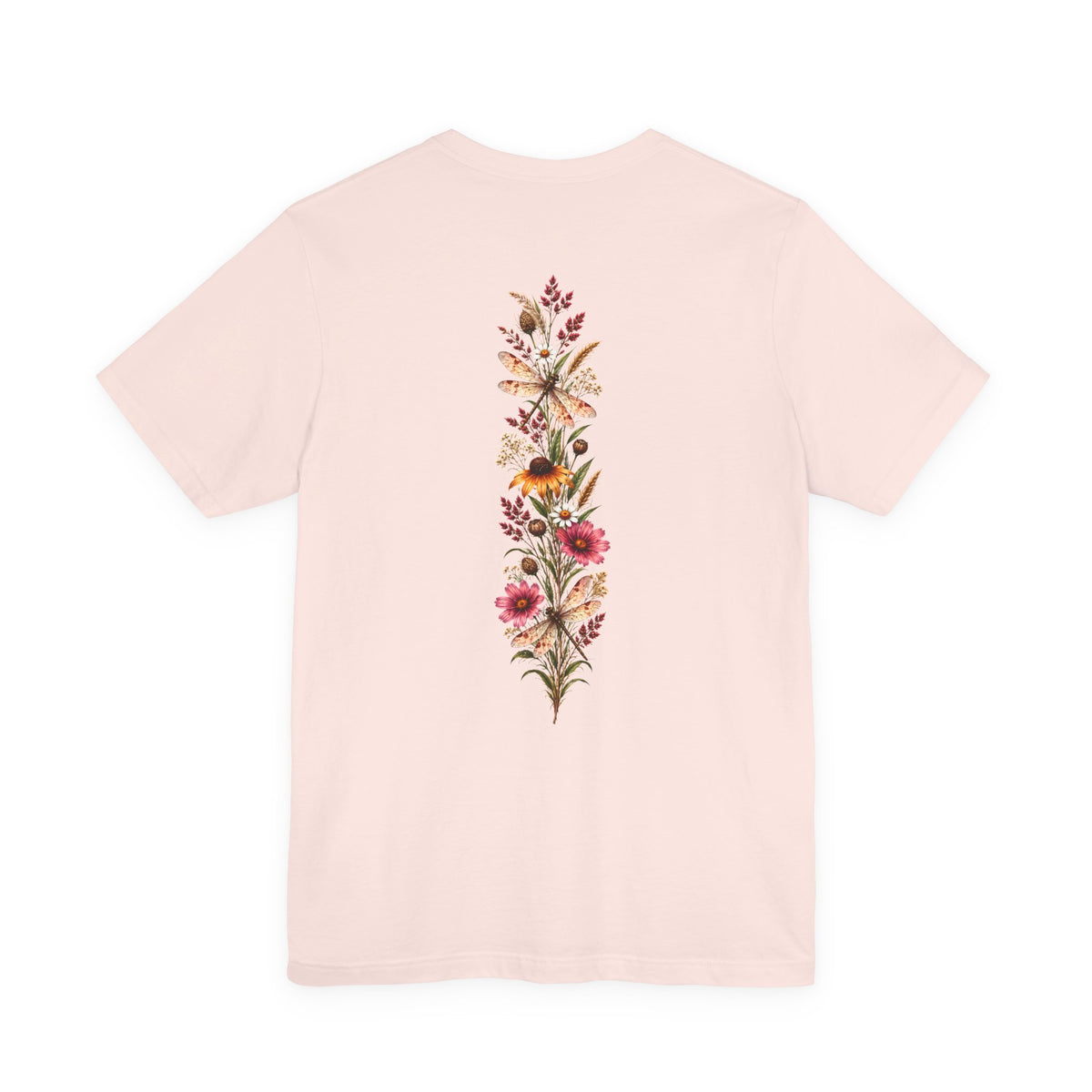 Vintage Wildflower & Dragonfly T-Shirt, Botanical Front & Back Tee - 14549