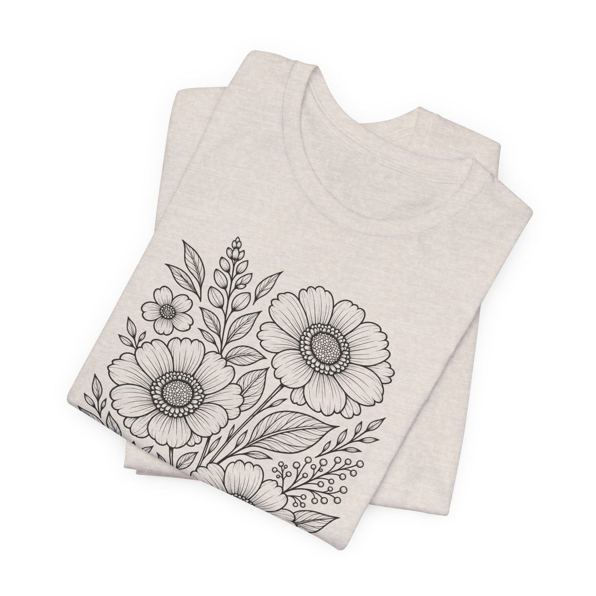Vintage Floral Line Art T-Shirt, Botanical Wildflower Tee - 14561