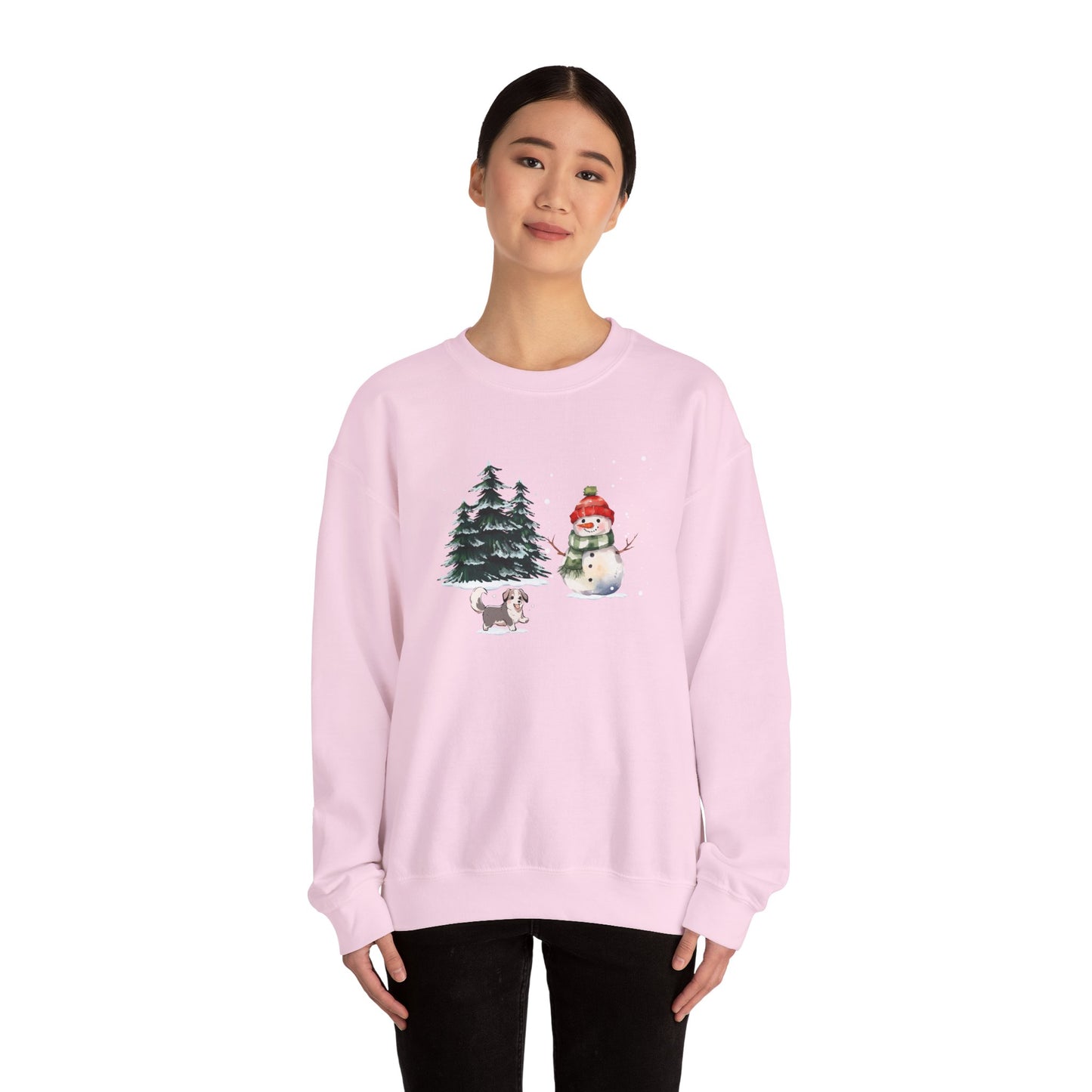 Winter Trees, Snowman, Puppy - Unisex Heavy Blend™ Crewneck Sweatshirt - 10260