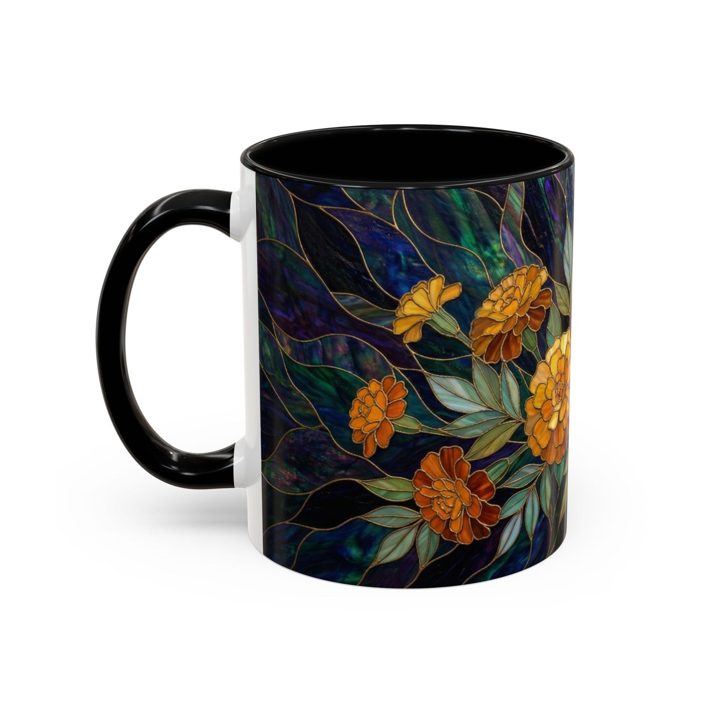 Marigold Floral Coffee Mug — Stained Glass Design  (11/15oz) - 14532
