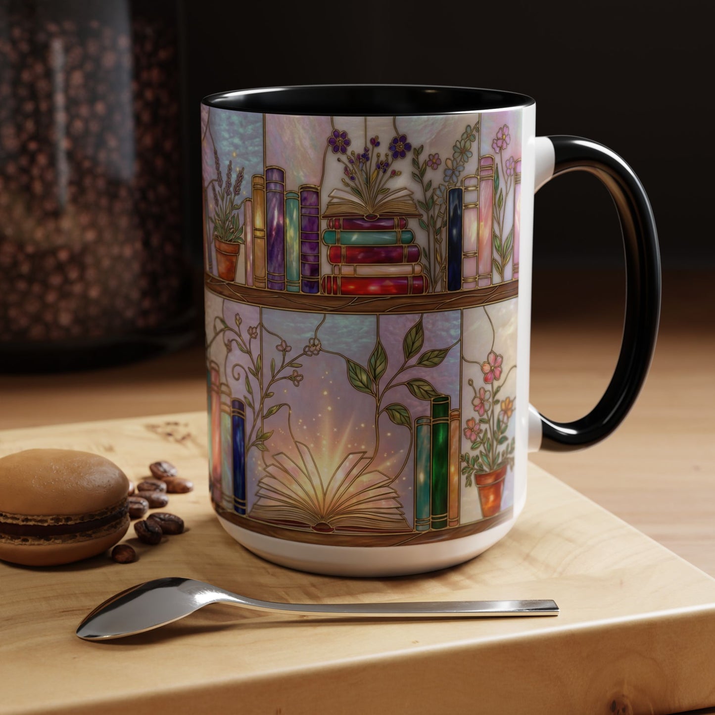 Magic Book Shelf Accent Coffee Mug — Stained Glass Design (11/15 oz) - 14529