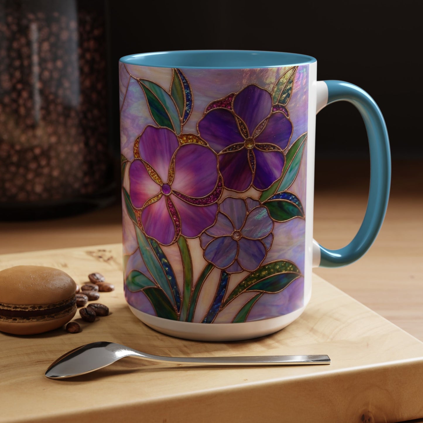 Stained Glass Violet Flowers Accent Coffee Mug, 11/15oz - 14537