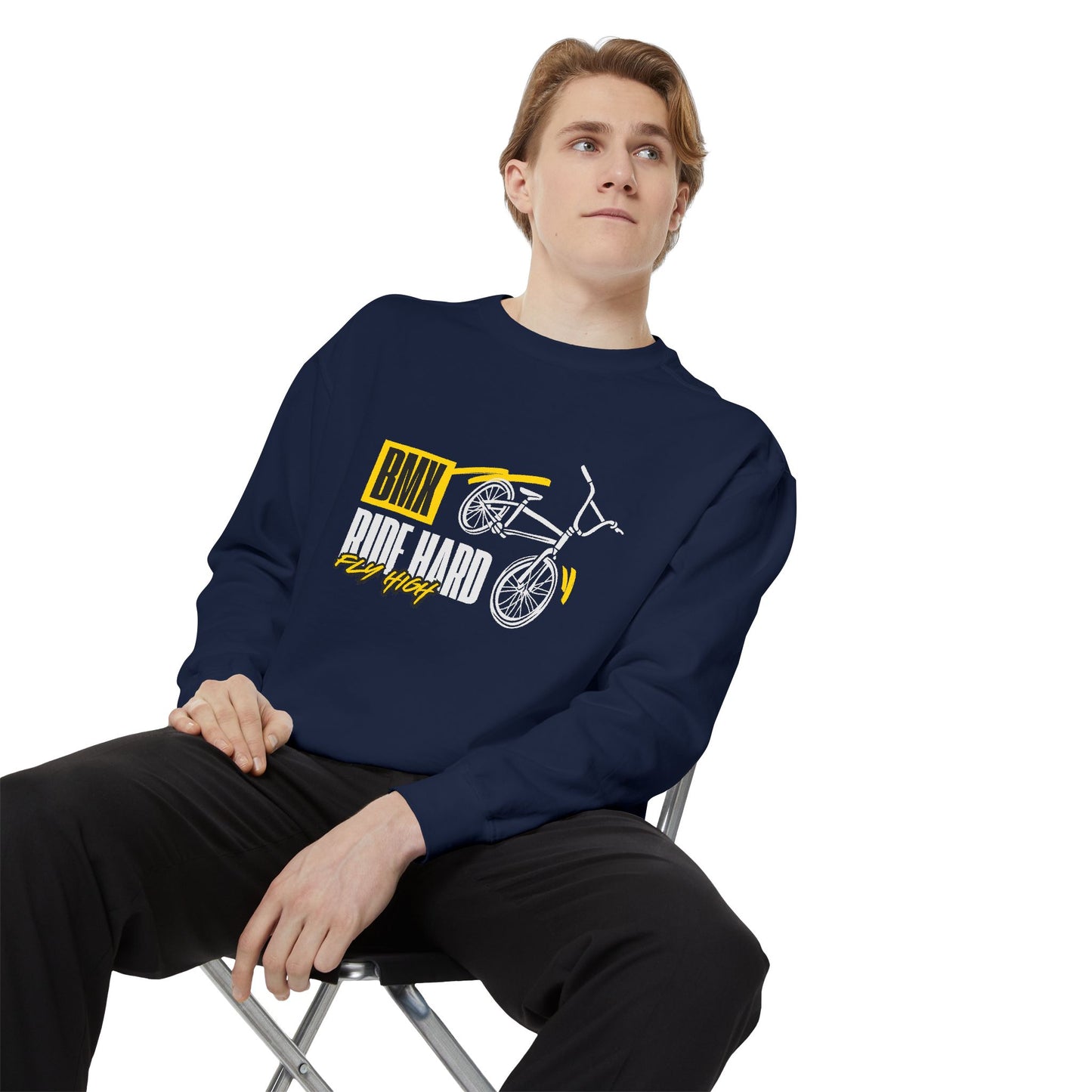 BMX, Ride Hard, Fly High - Unisex Garment-Dyed Sweatshirt - 10684