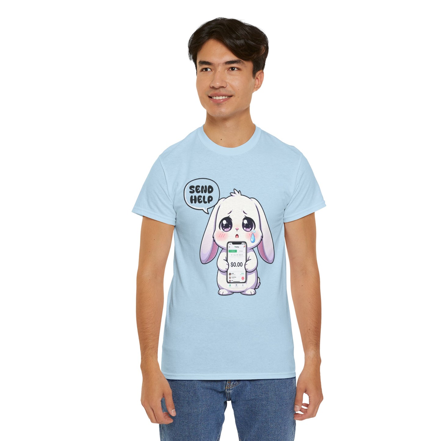 Funny Bunny T-Shirt – “Send Help” Kawaii Broke Money Humor Tee Gift - 14854