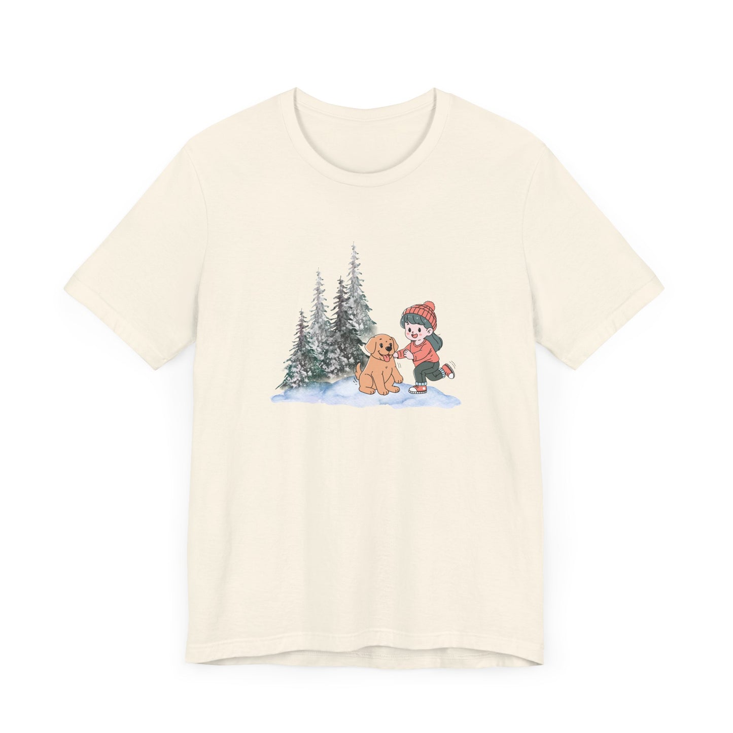 Winter Trees, Girl & Puppy - Unisex Jersey Short Sleeve Tee - 10279