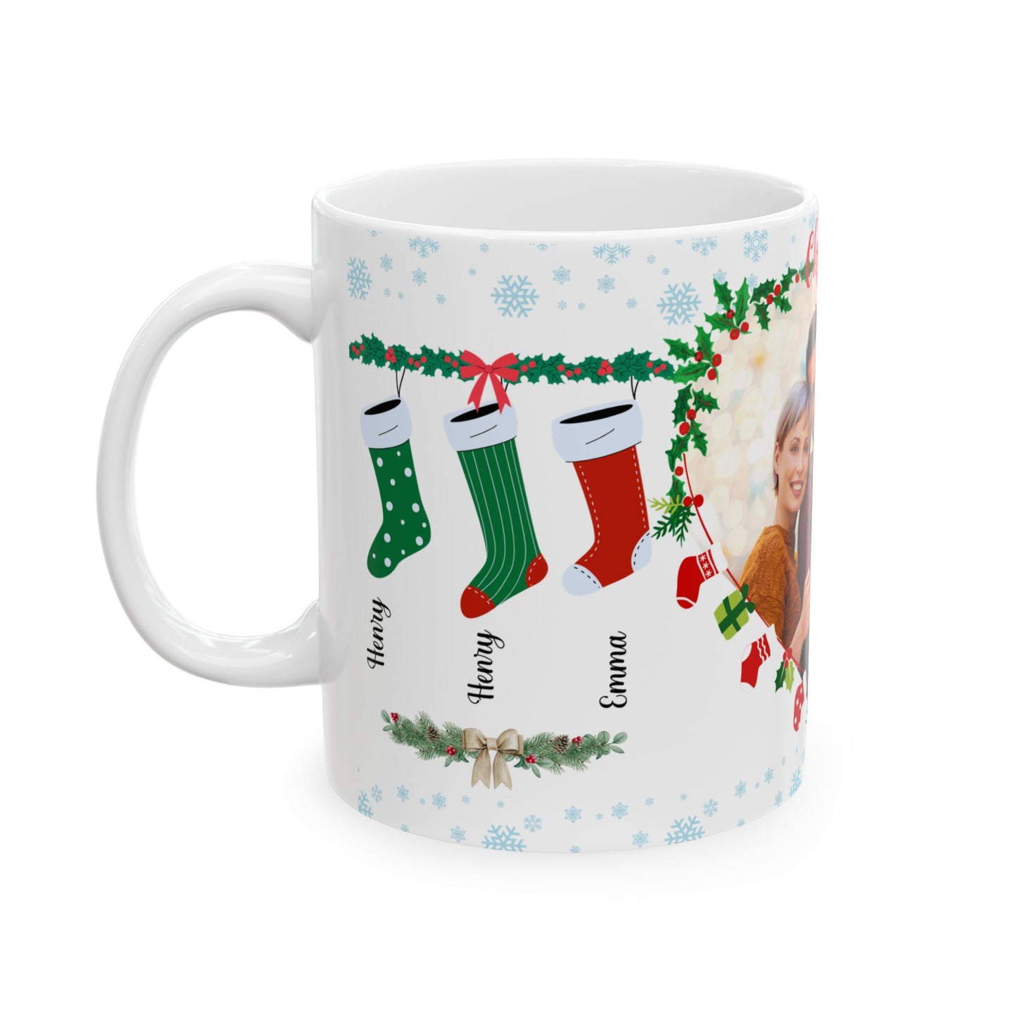 Christmas, Family Photo, Customizable - Ceramic Mug, (11oz, 15oz)