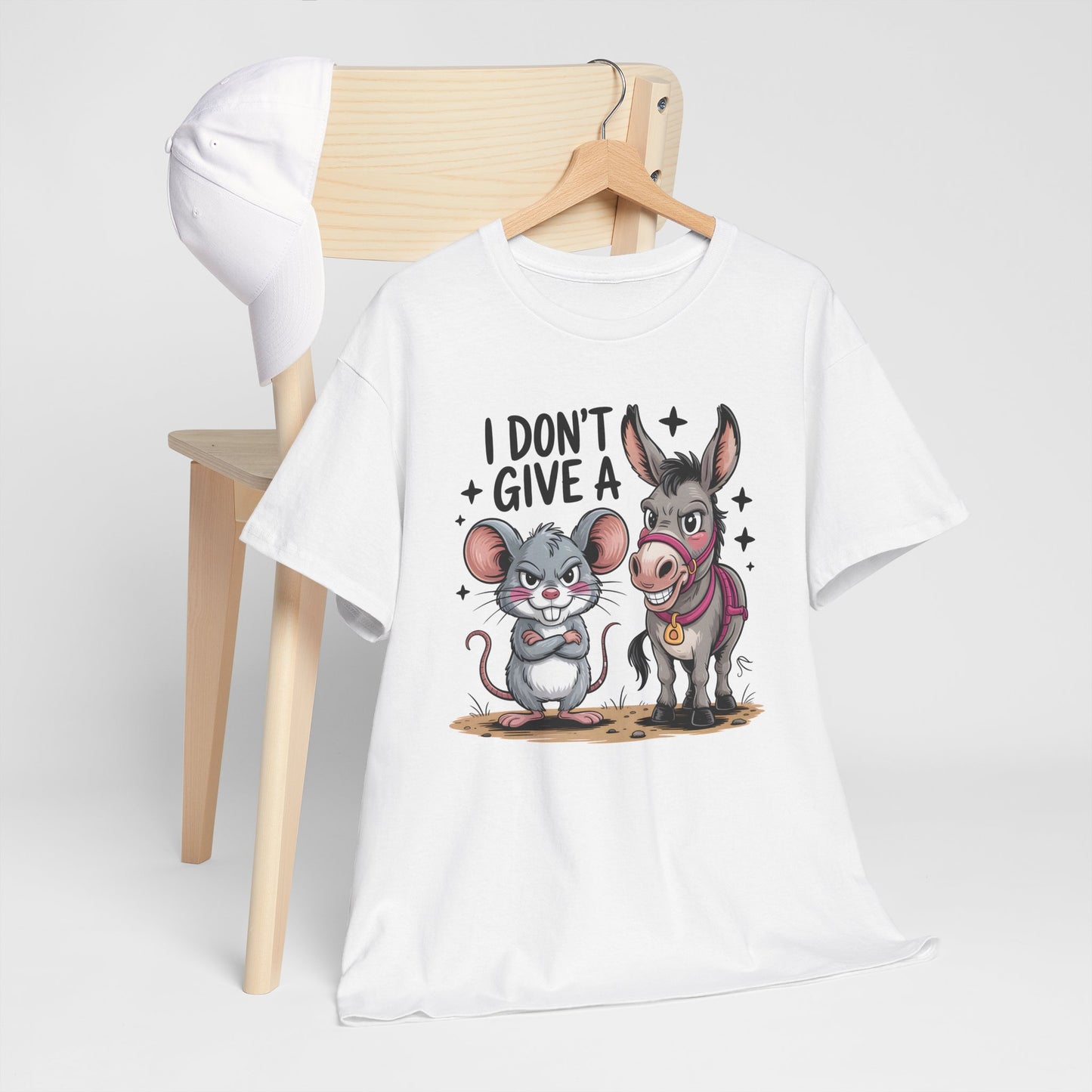 Funny Animal T-Shirt – “I Don’t Give a…” Mouse & Donkey Sarcastic Humor Tee Gift - 14856