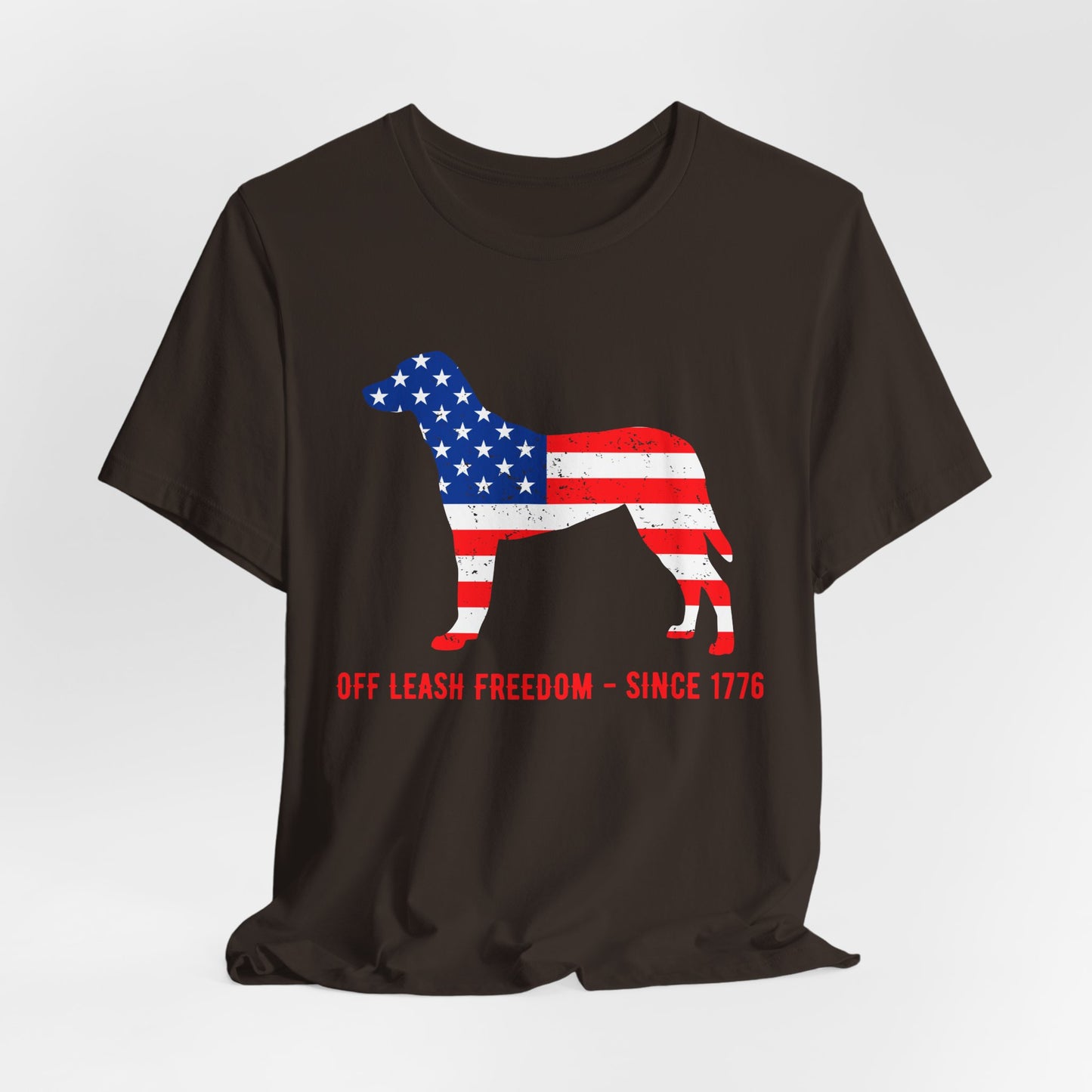 Patriotic Dog Lover Tee | Off Leash Freedom T-shirt, Dog Graphic Shirt, Fourth of July Gift, Casual Wear, Pet Lover Apparel - 13790