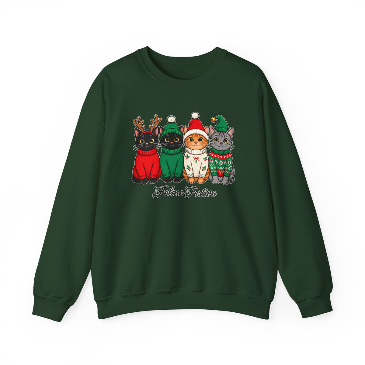 Feline Festive Sweatshirt, Cute Christmas Cats Crewneck - 14564