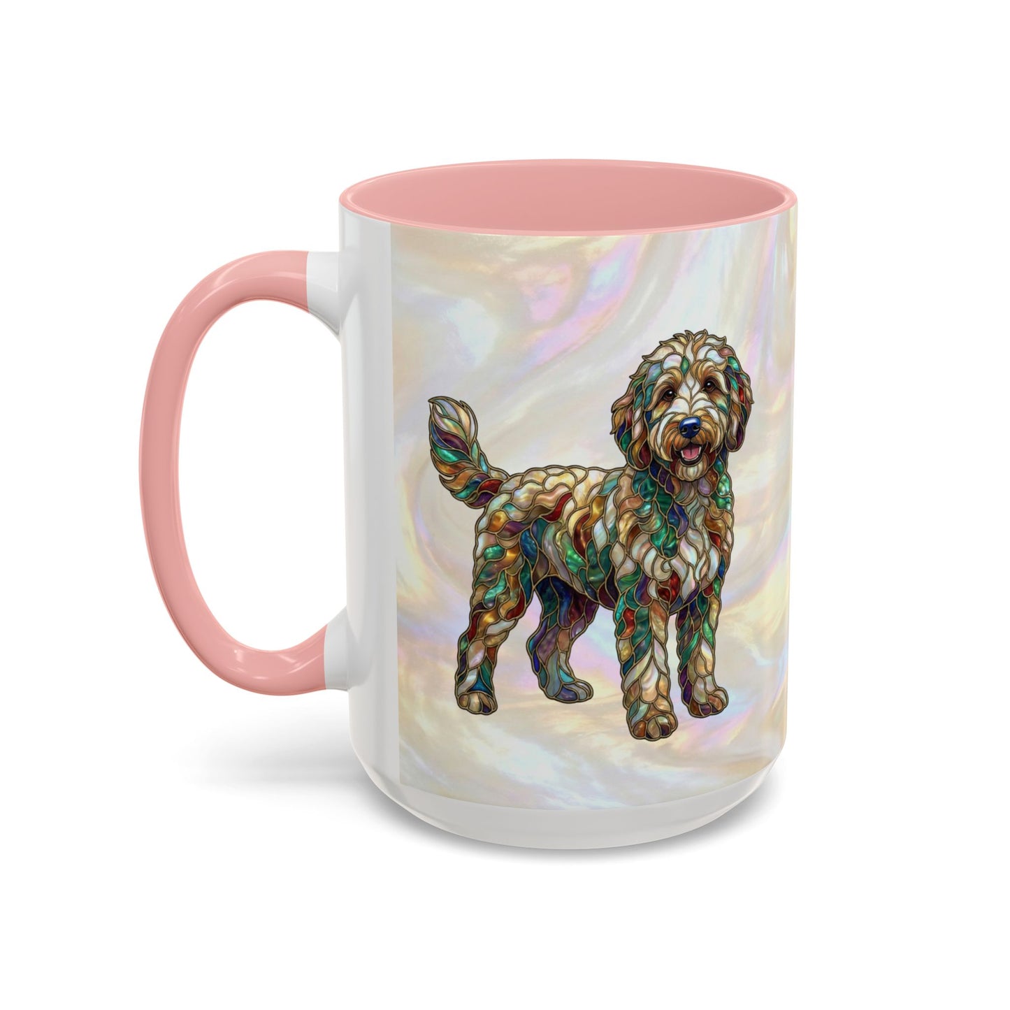 Personalized Dog (Goldendoodle) Coffee Mug - Accent Ceramic Mug with Name and Stained Glass Design - 14530