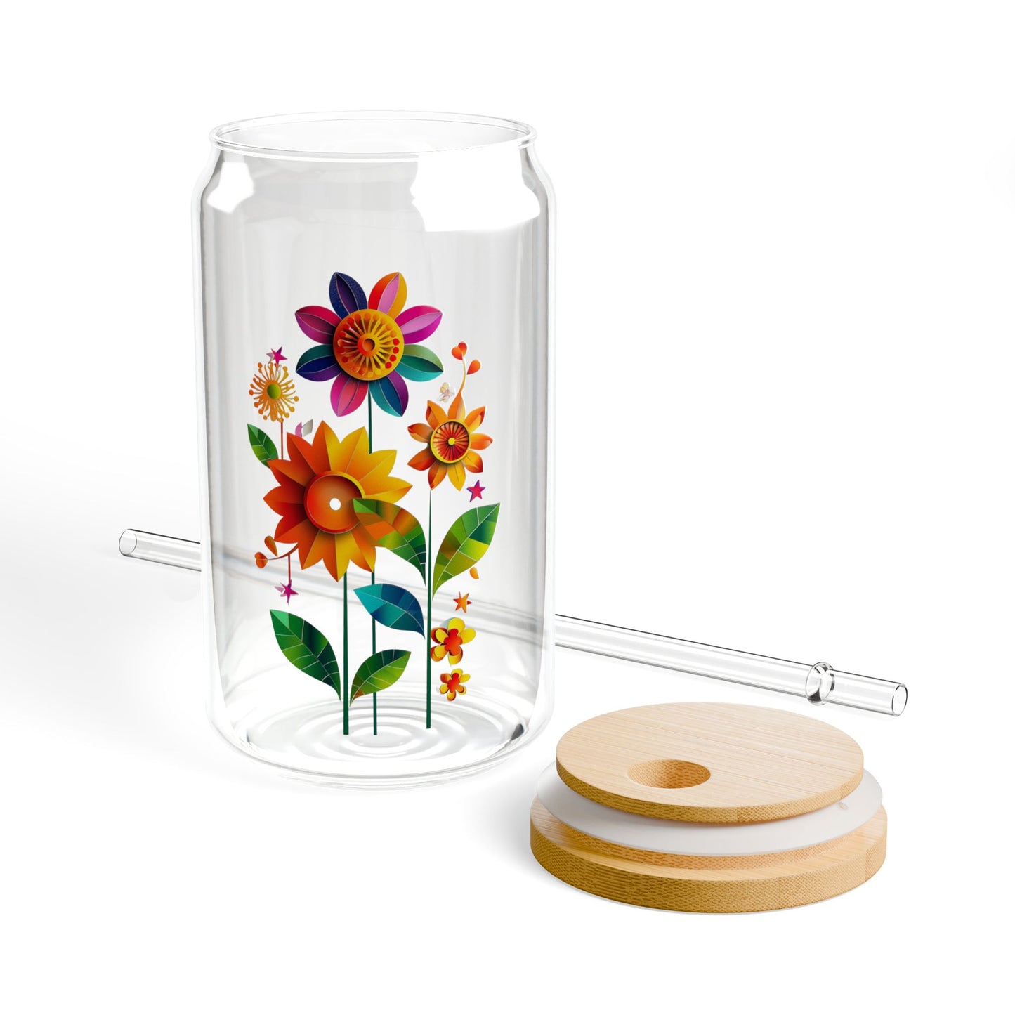 Bright Flowers,  Customizable - Sipper Glass, 16oz