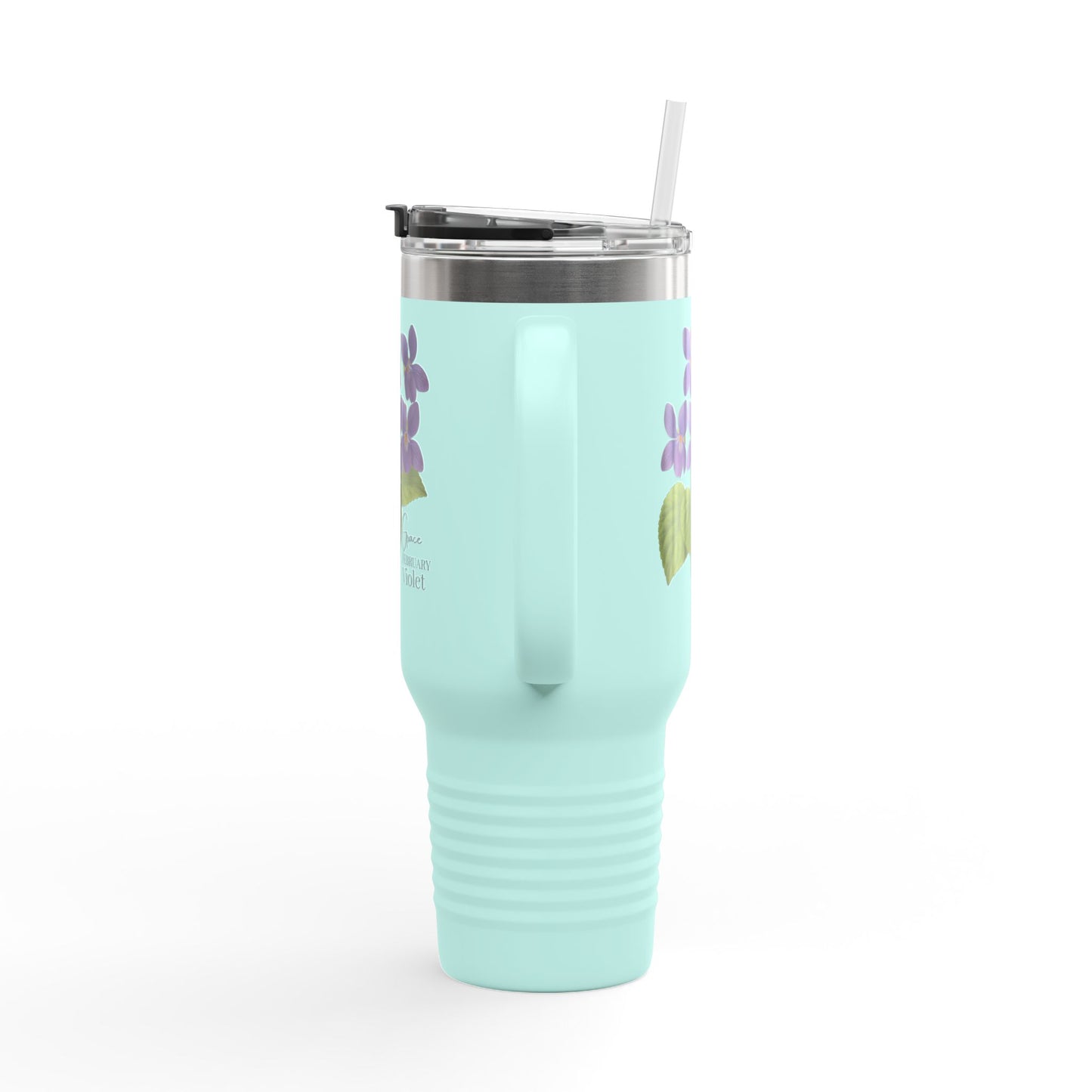 Violet Floral Tumbler – February Birth Flower Gift | 40oz Insulated Travel Mug, Customizable — 14688