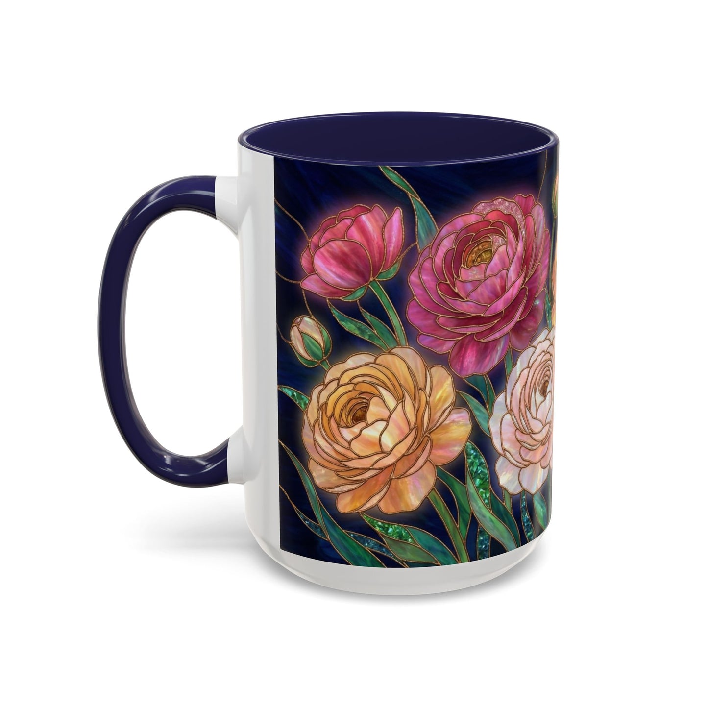 Ranunculus Floral Accent Coffee Mug — Stained Glass Design (11/15oz) - 14584