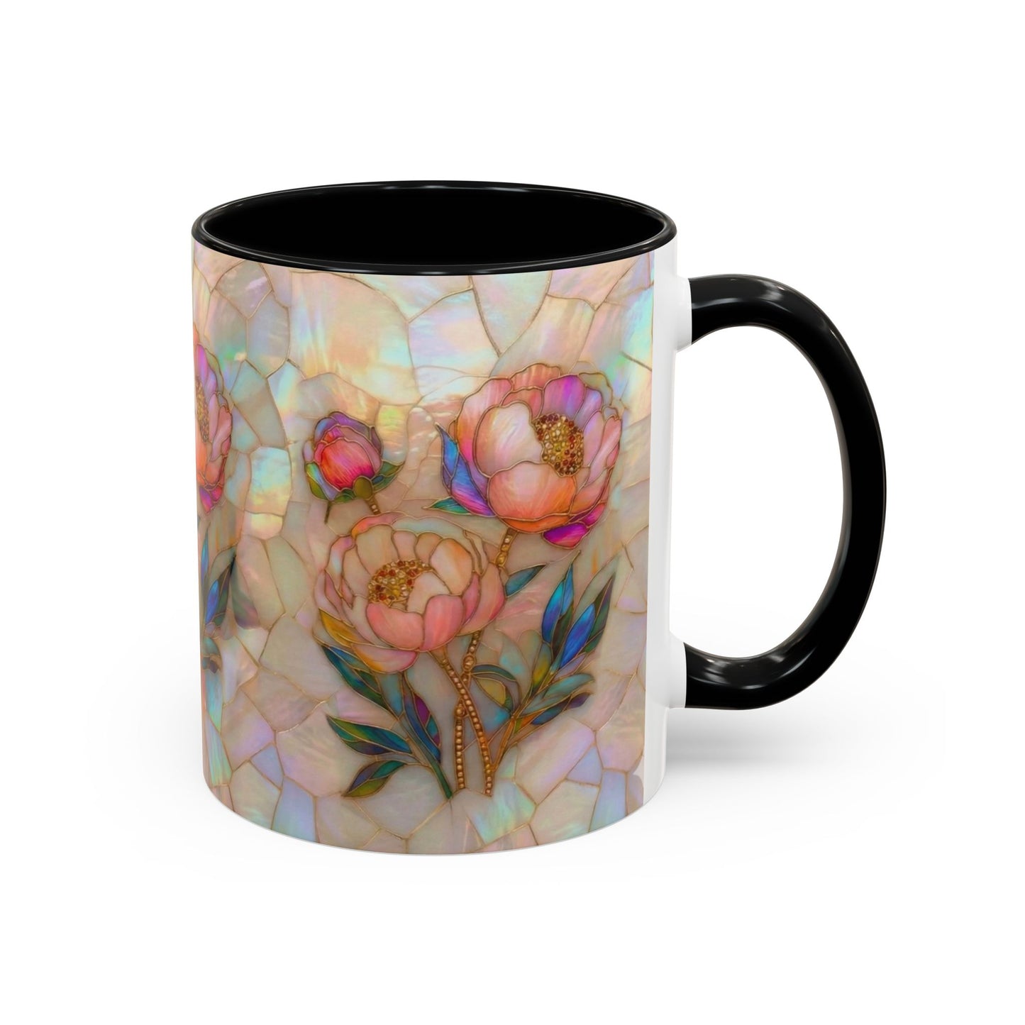 Peony Stained Glass Accent Coffee Mug – Floral Art 11/15oz - 14519