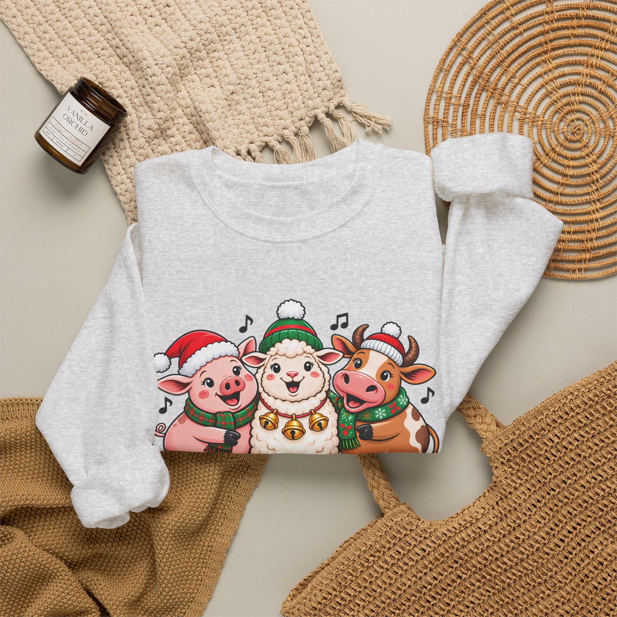 Christmas Farm Animal Friends Sweatshirt, Cute Holiday Crewneck - 14560