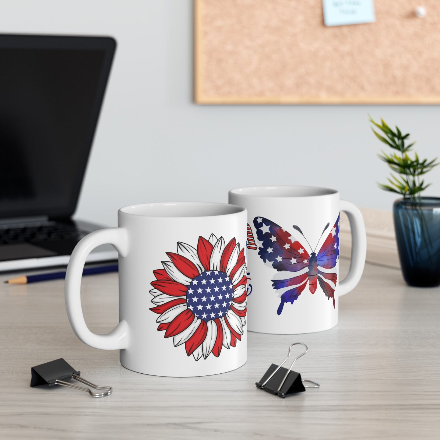 July 4, Sunflower & Butterfly - Ceramic Mug, (11oz, 15oz)