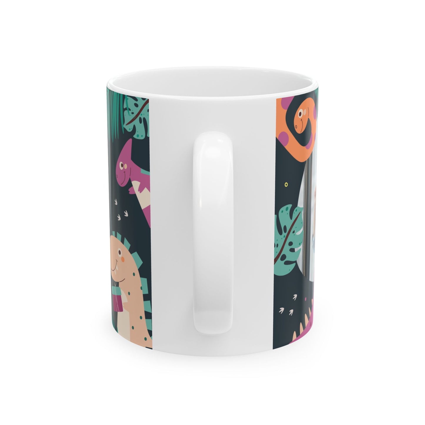 Happy Birthday, Dinosaur Lover, Photo & Name Customizable - Ceramic Mug, (11oz, 15oz) - 11238