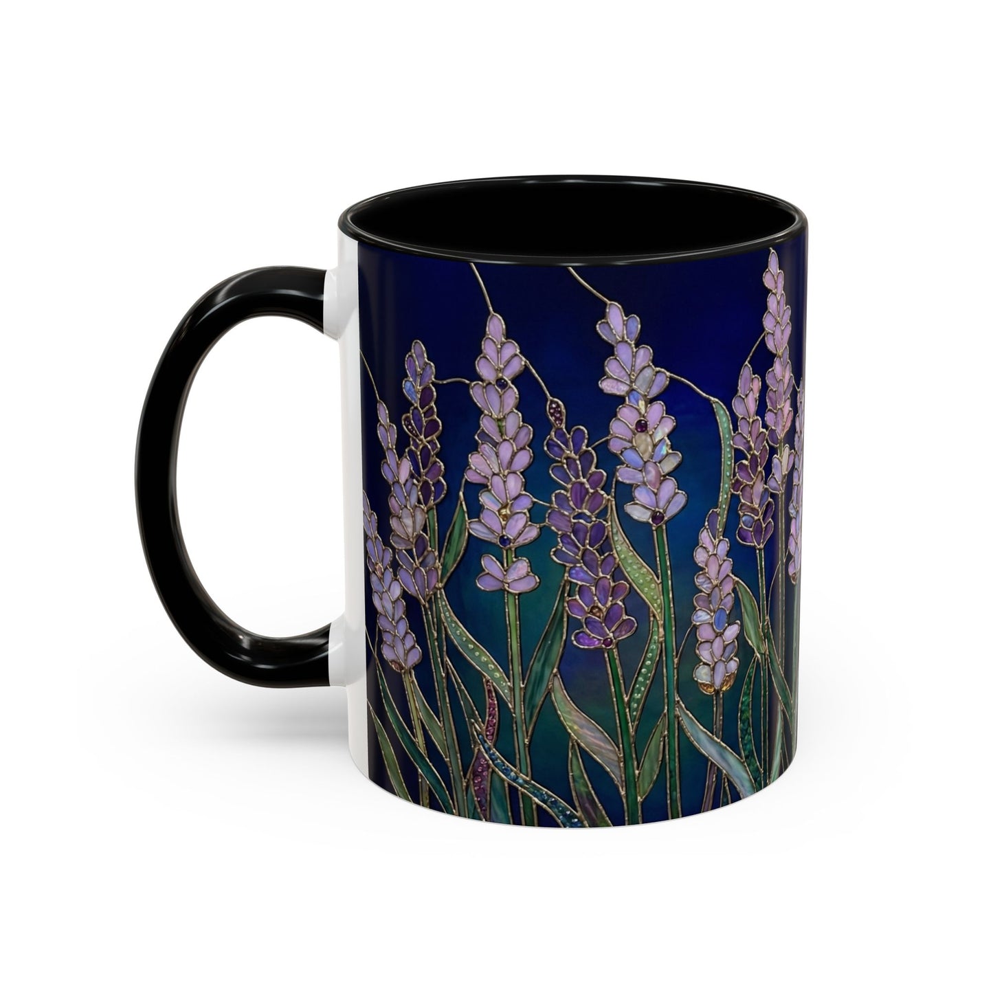 Lavender Floral Accent Coffee Mug — Stained Glass Design 11/15oz - 14531