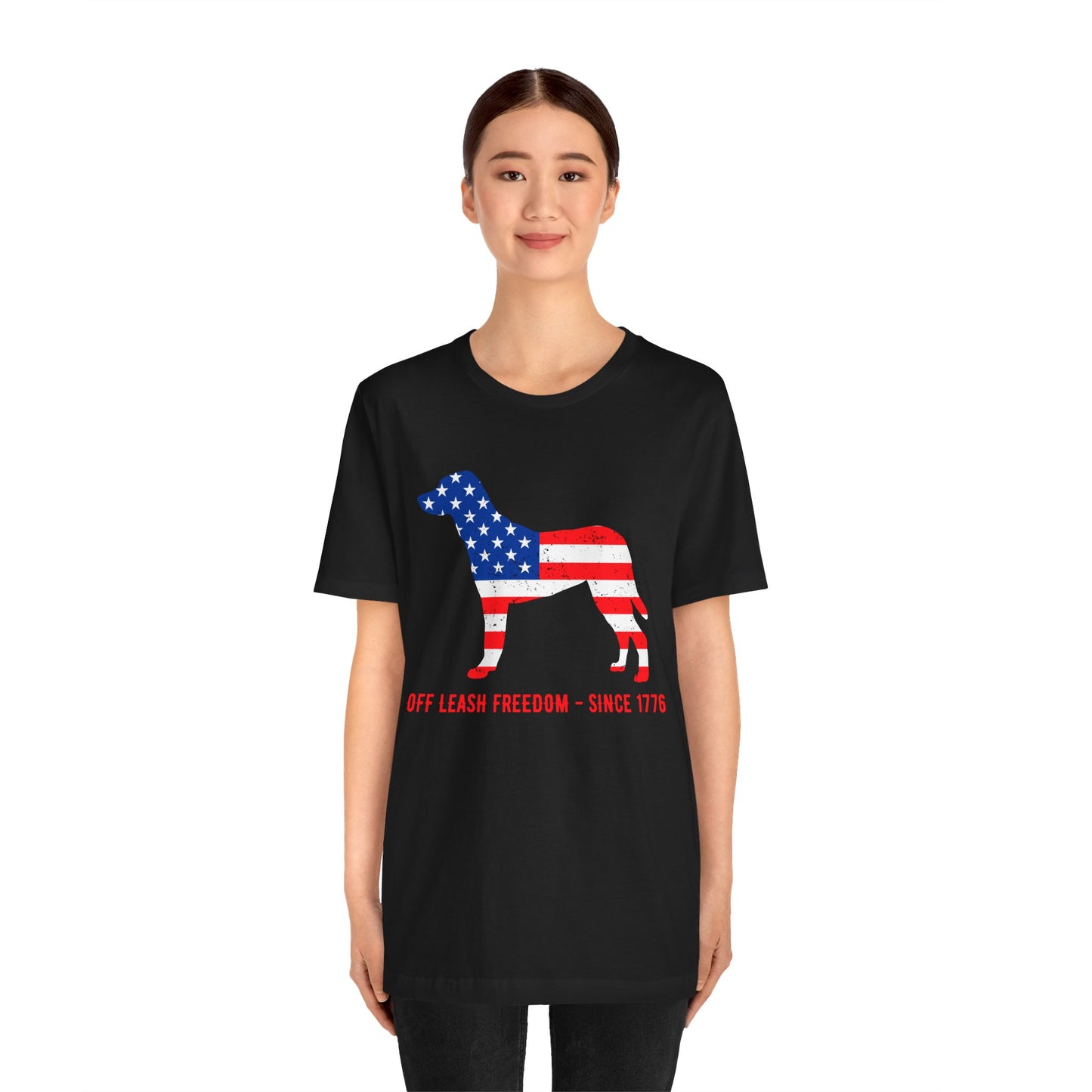 Patriotic Dog Lover Tee | Off Leash Freedom T-shirt, Dog Graphic Shirt, Fourth of July Gift, Casual Wear, Pet Lover Apparel - 13790