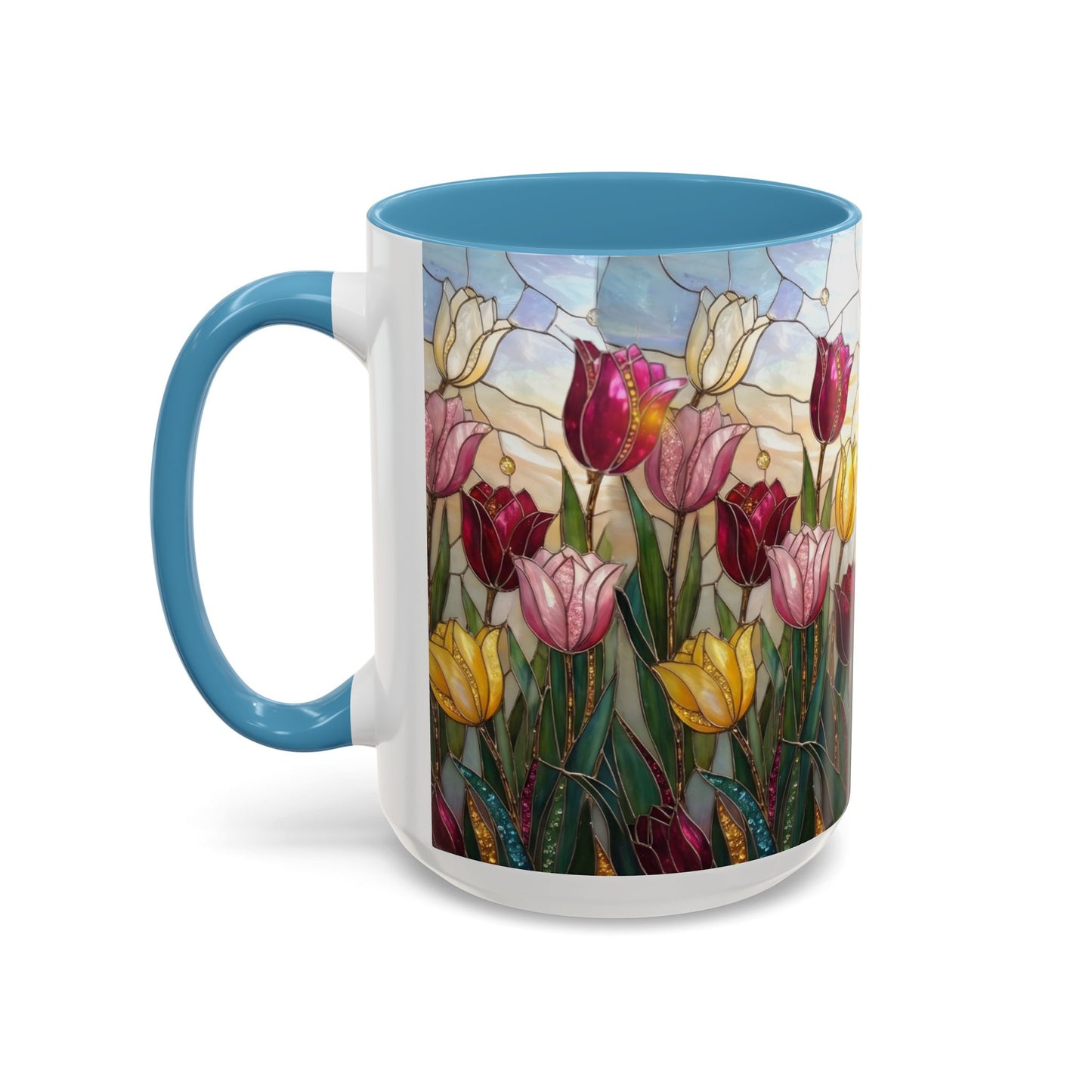 Tulip Stained Glass Accent Coffee Mug — Floral Spring Tea & Coffee Cup (11/15oz) - 14525