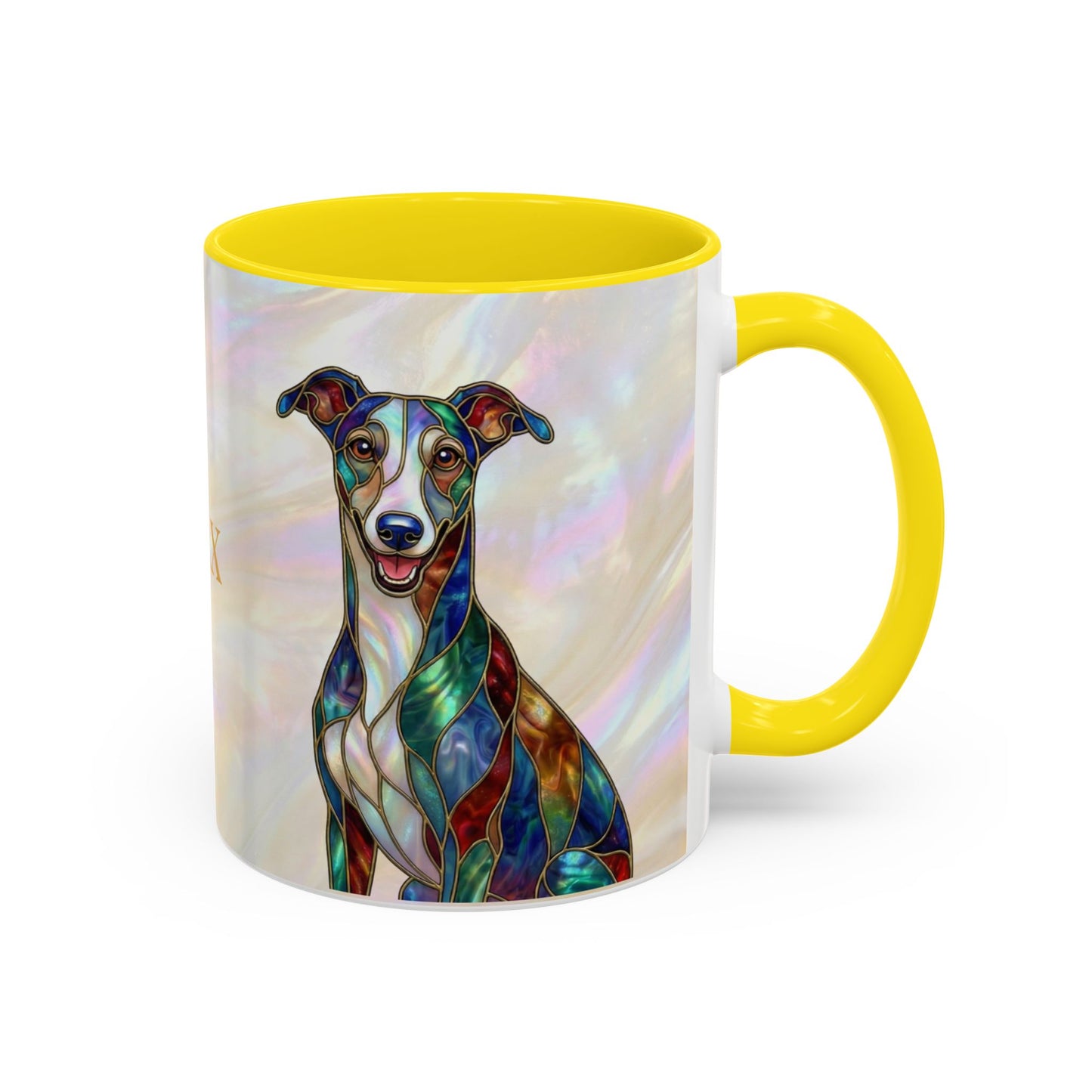Personalized Greyhound Coffee Mug – Stained Glass Dog Accent Mug (Name Customizable)  - 14523