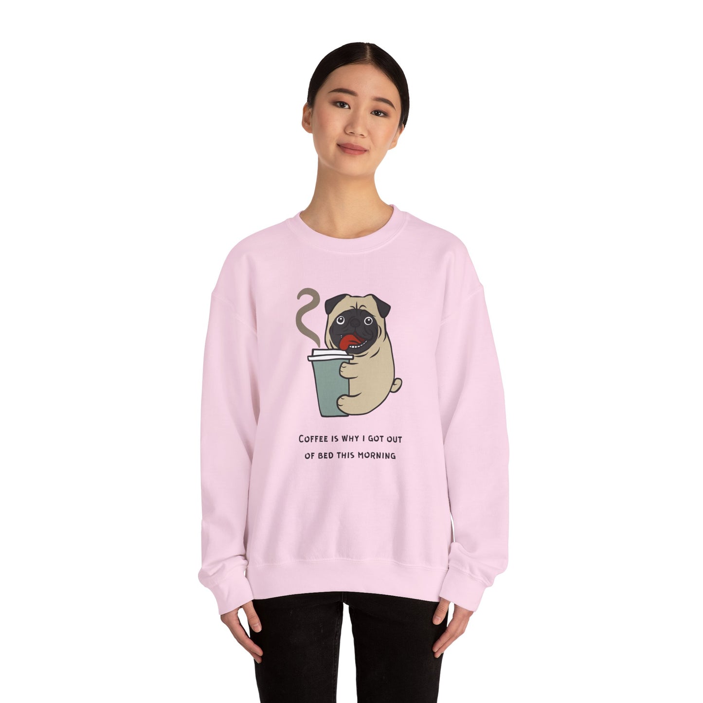 Pug, Coffee is Why I Got Out of Bed This Morning - Unisex Heavy Blend™ Crewneck Sweatshirt - 11317