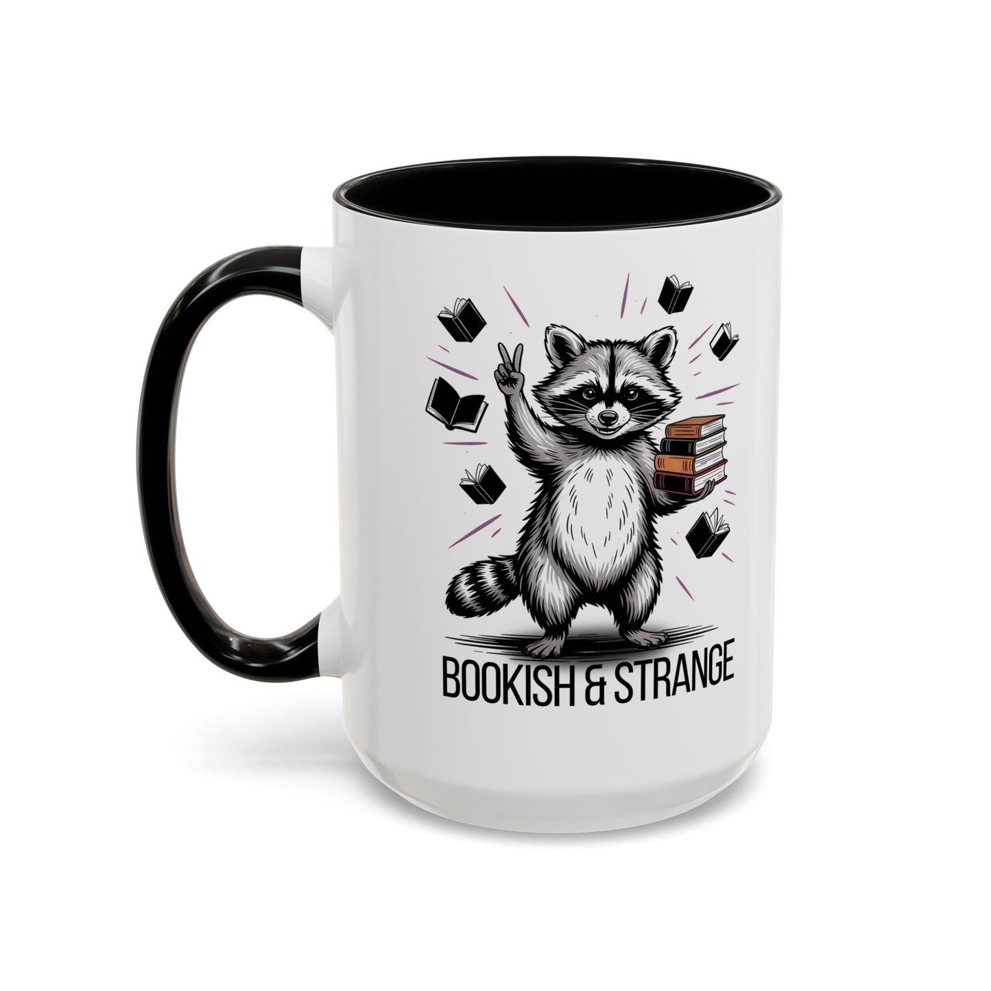 Bookish & Strange Raccoon Mug – Cute Reading Coffee Mug Gift for Book Lovers (11oz / 15oz) - 14803