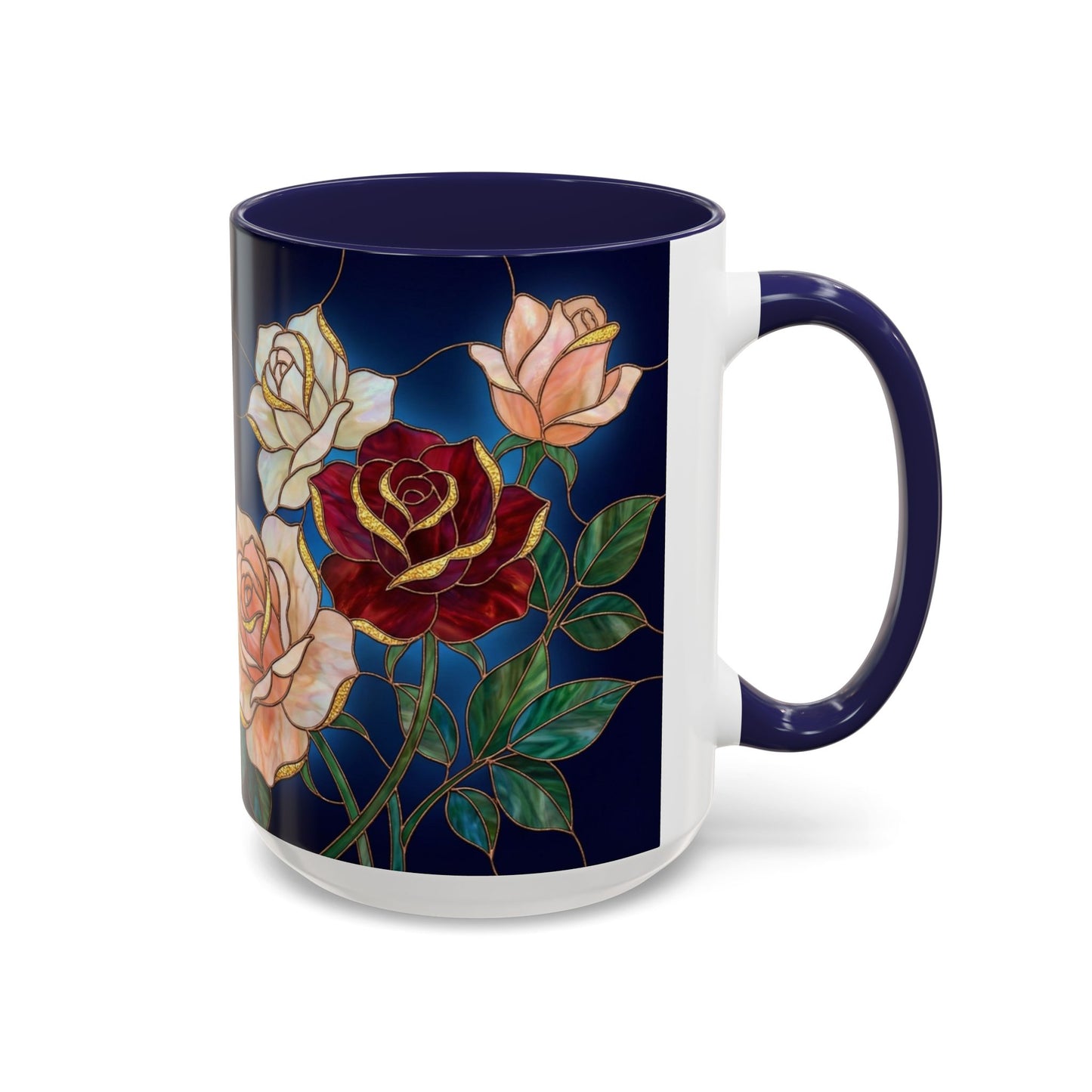 Rose Floral Accent Coffee Mug – Stained Glass Design (11/15oz) - 14551