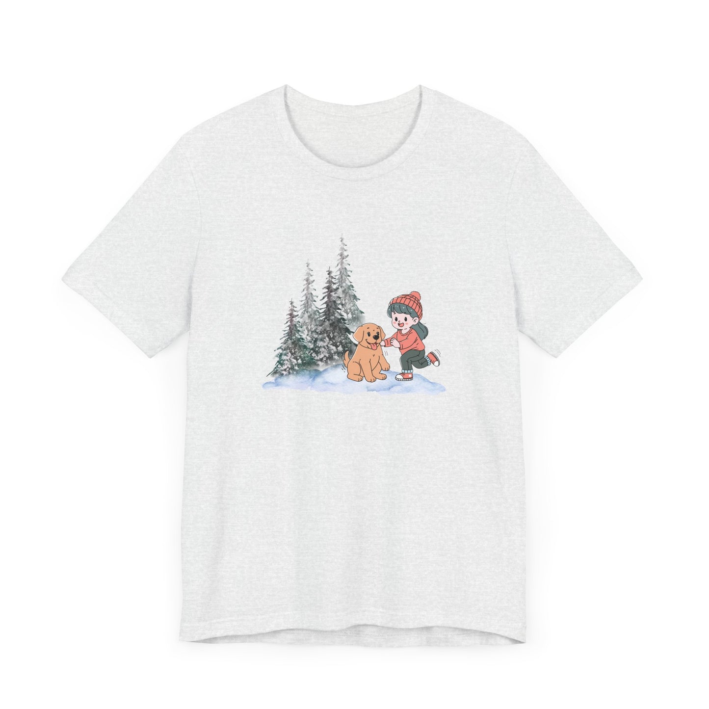 Winter Trees, Girl & Puppy - Unisex Jersey Short Sleeve Tee - 10279