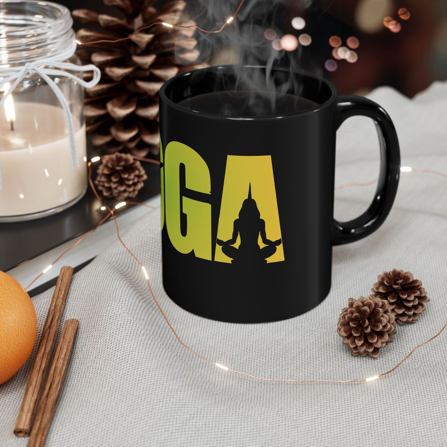 Yoga Inspiration Mug, Motivational Coffee Cup, Yoga Gifts for Yogis, Black Yoga Mug - 13154
