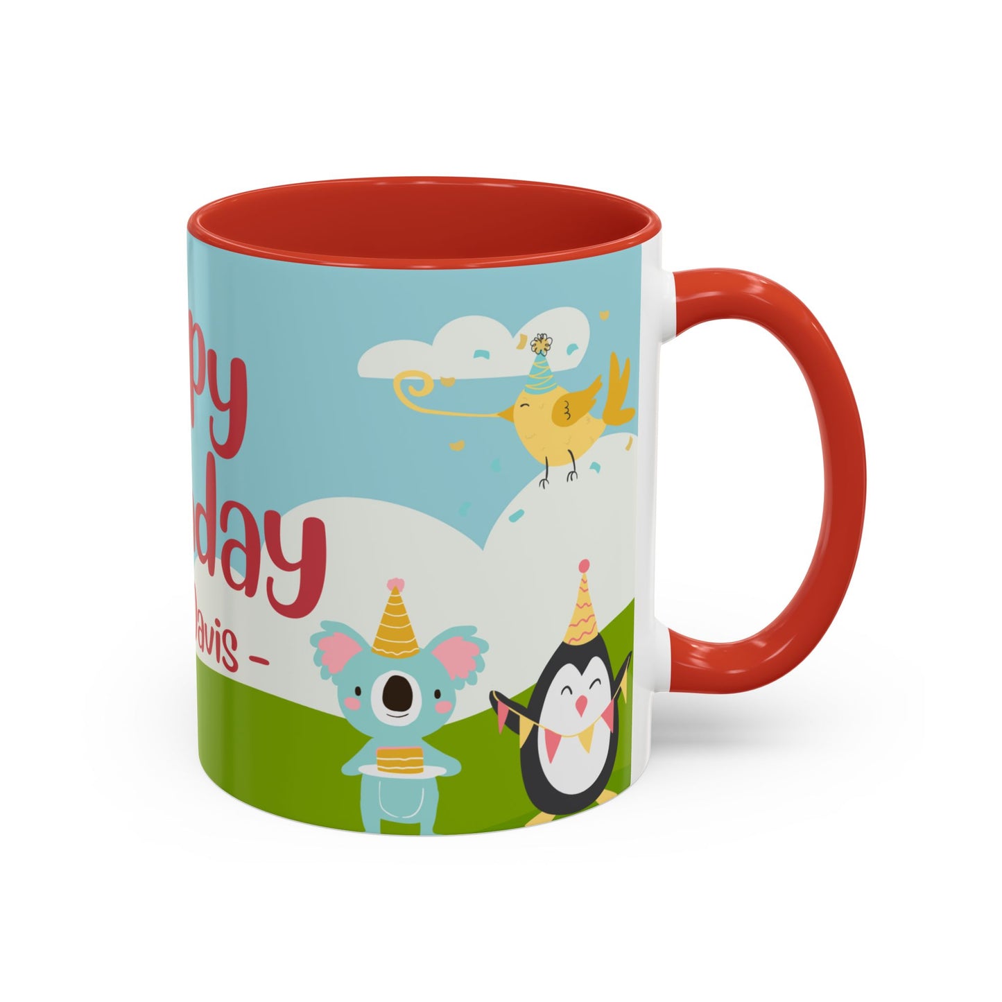Cute Animals, Happy Birthday, Name Customizable - Accent Coffee Mug (11, 15oz) - 11140
