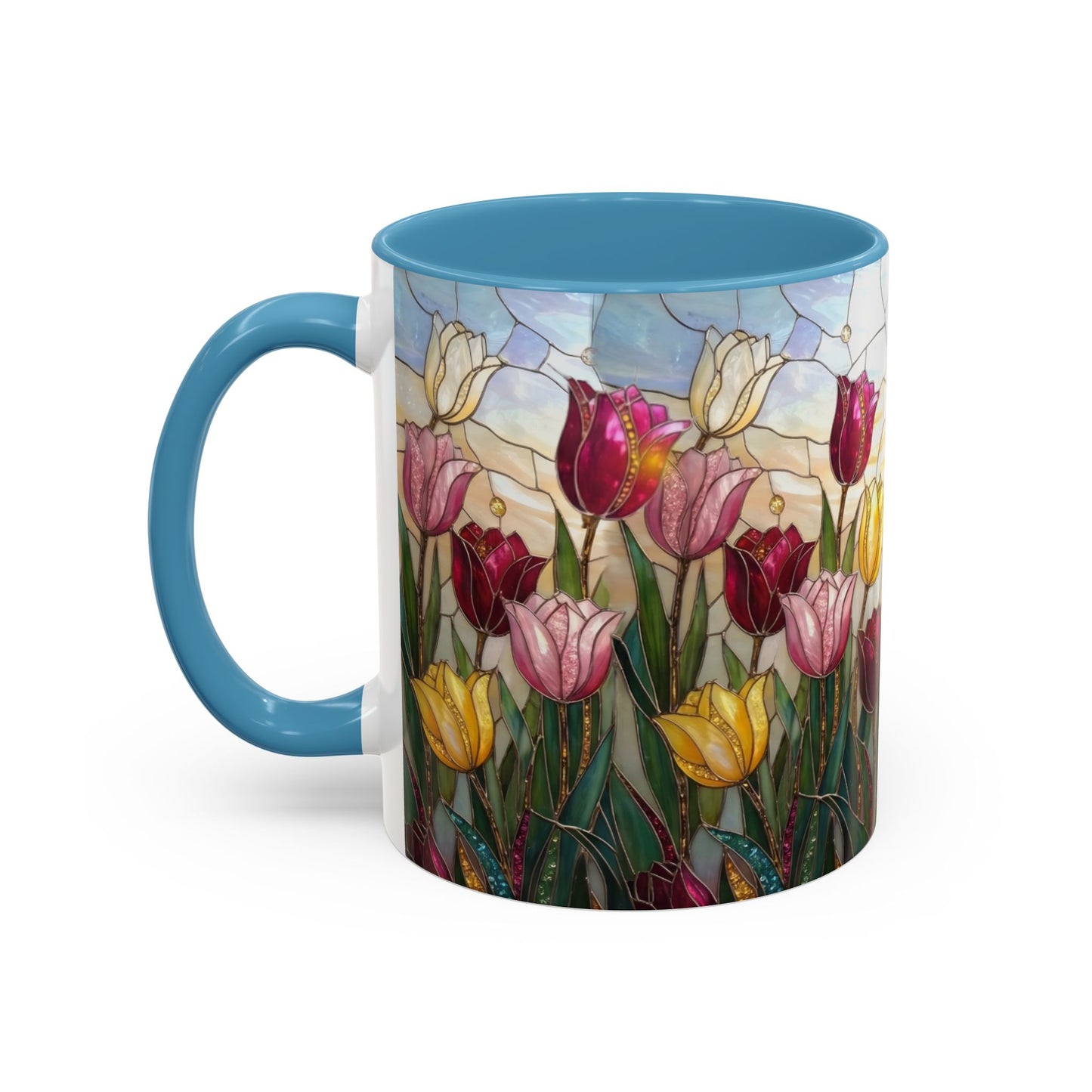 Tulip Stained Glass Accent Coffee Mug — Floral Spring Tea & Coffee Cup (11/15oz) - 14525