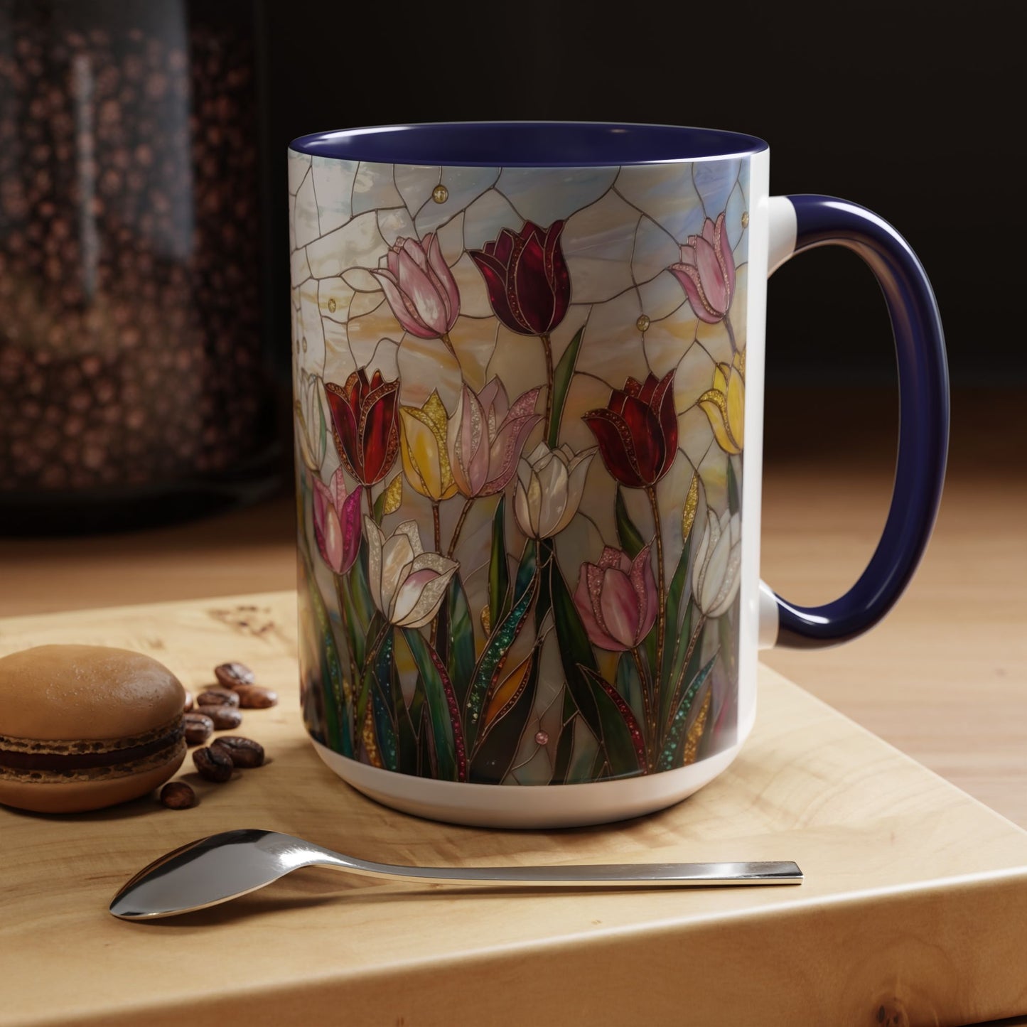 Tulip Stained Glass Accent Coffee Mug — Floral Spring Tea & Coffee Cup (11/15oz) - 14525