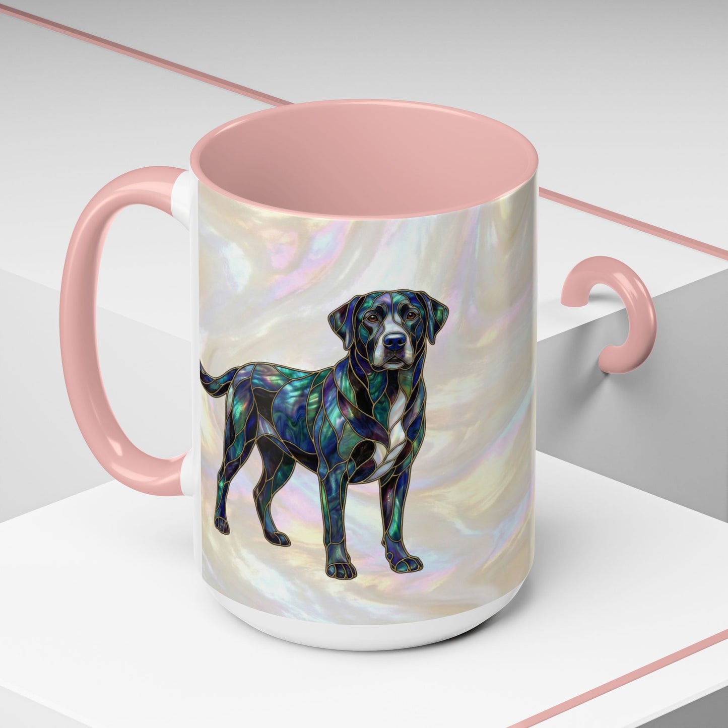 Black Labrador Accent Coffee Mug -Stained Glass Style (11/15oz) 14618