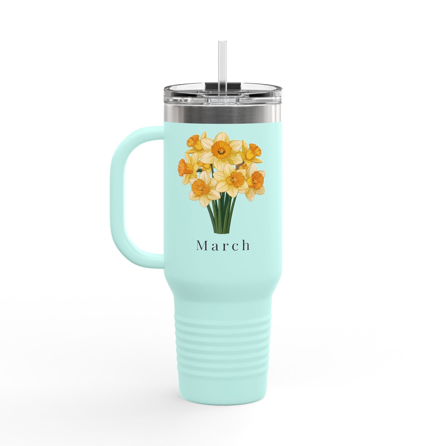 March Birth Flower Daffodil 40oz Insulated Travel Mug – Bright Bouquet Floral Birthday Gift Tumbler - 14819
