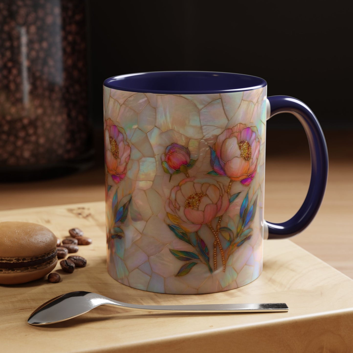 Peony Stained Glass Accent Coffee Mug – Floral Art 11/15oz - 14519