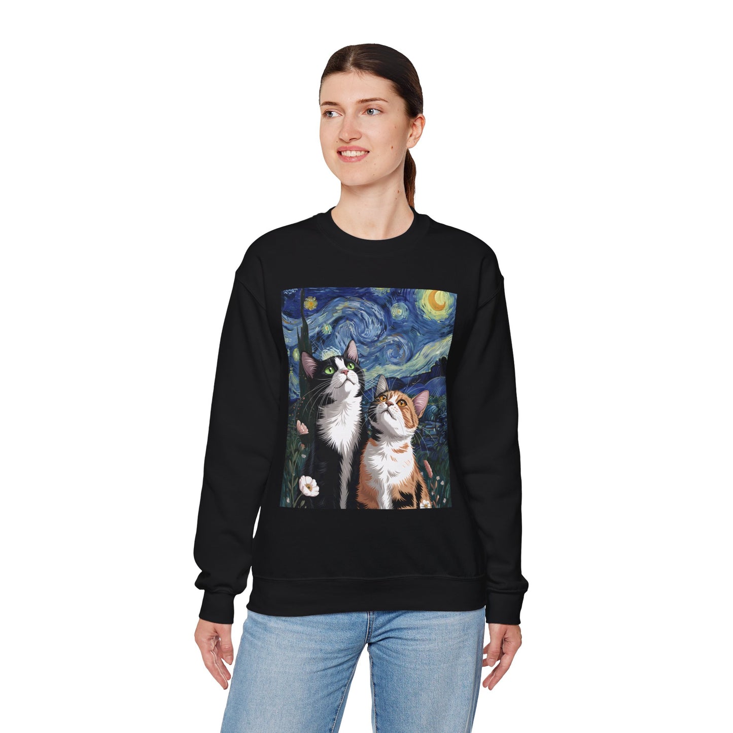 Van Gogh Style Cat Art Sweatshirt - Cozy Unisex Crewneck, Valentines Day Gift for Cat Lovers - 14768