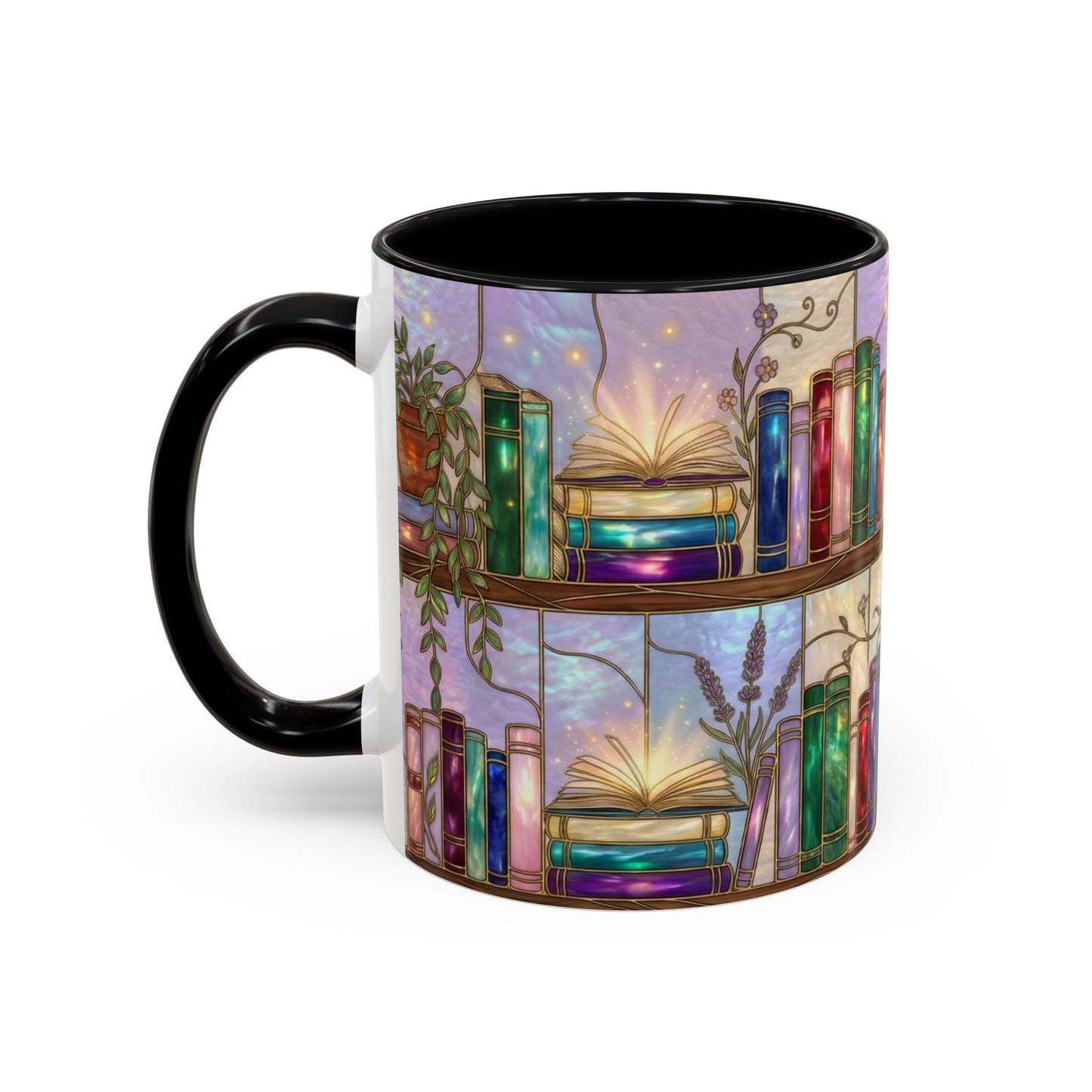 Magic Book Shelf Accent Coffee Mug — Stained Glass Design (11/15 oz) - 14529