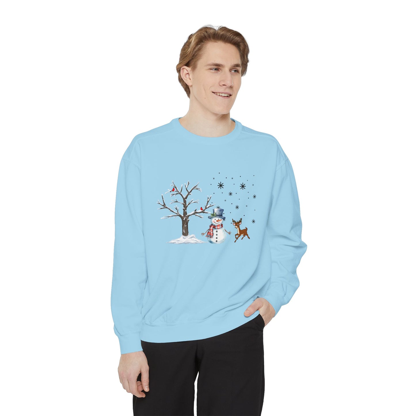 Snowman with Twinkle - Unisex Garment-Dyed Sweatshirt